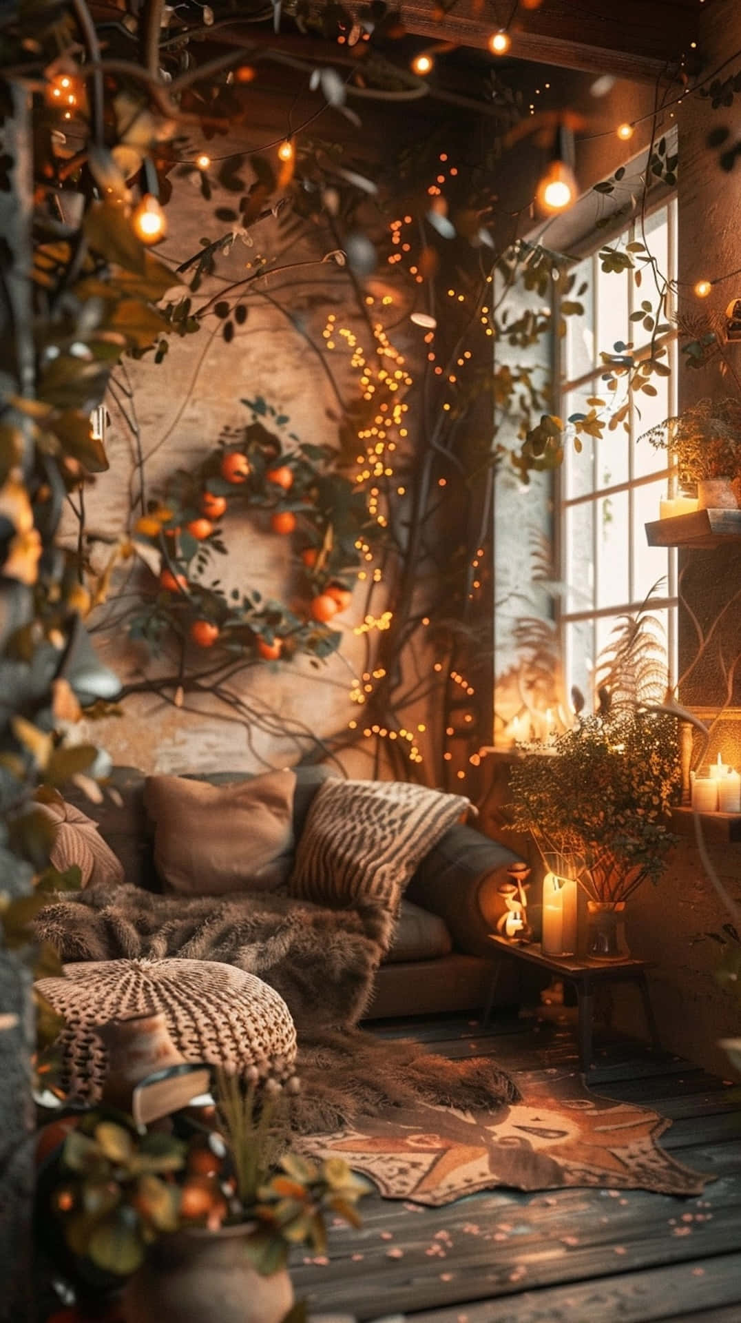 Goblincore, fantasy nook, warm candlelight, Full HD Phone Wallpaper