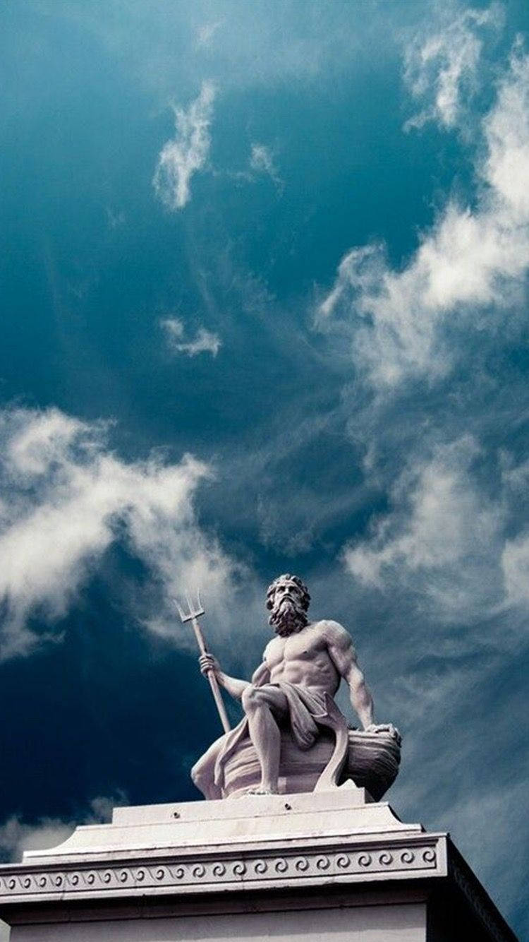 bearded god, trident, stone statue, HD Phone Wallpaper