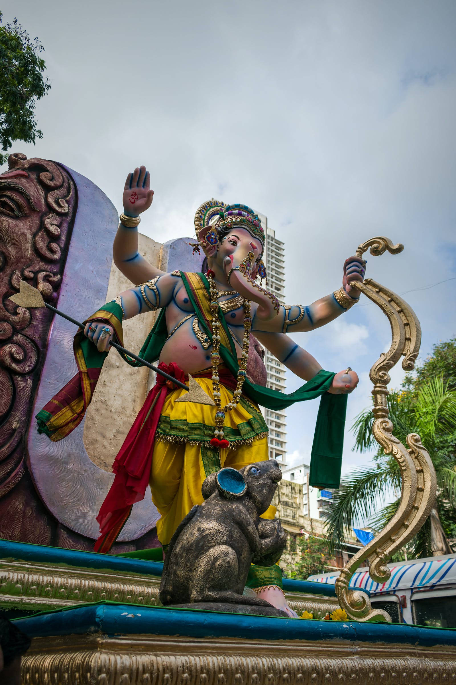 Ganesh, multi-armed Ganesha statue, decorated float, Full HD Phone Wallpaper