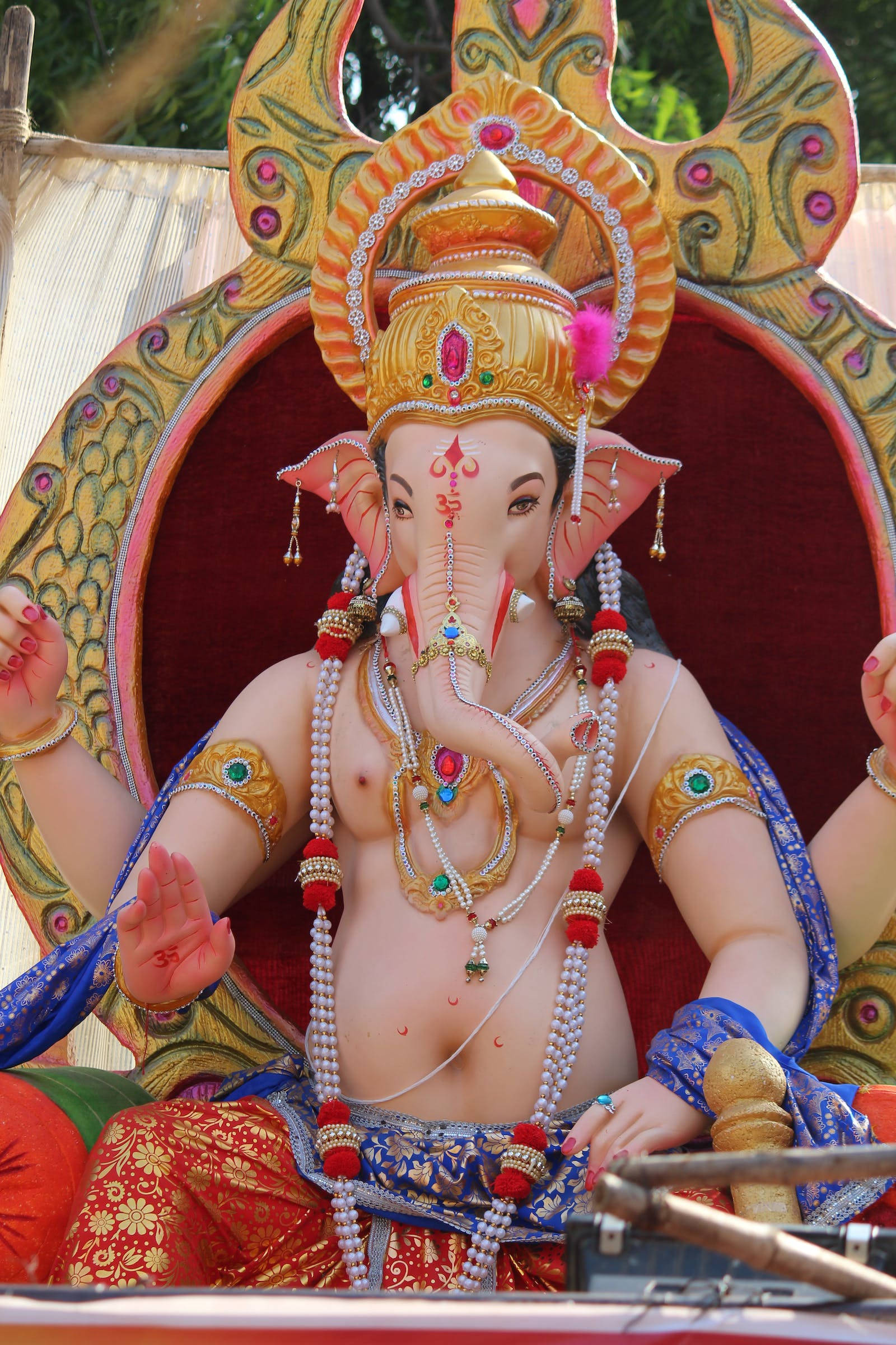 God Ganesh, elephant-headed deity, ornate throne, Full HD Phone Wallpaper