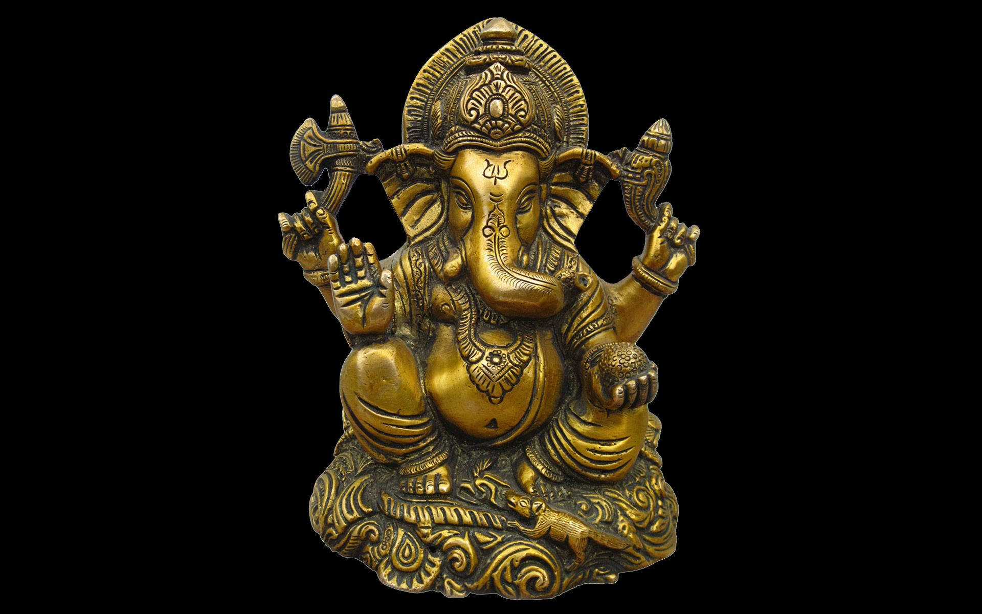 God Ganesh, bronze statue, golden Ganesha statue, Full HD Desktop Wallpaper