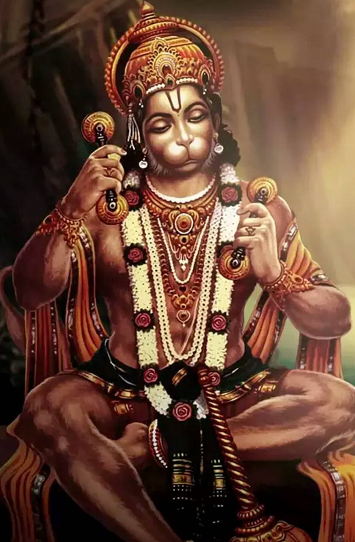 God Hanuman, brown aesthetic, golden crown, HD Phone Wallpaper