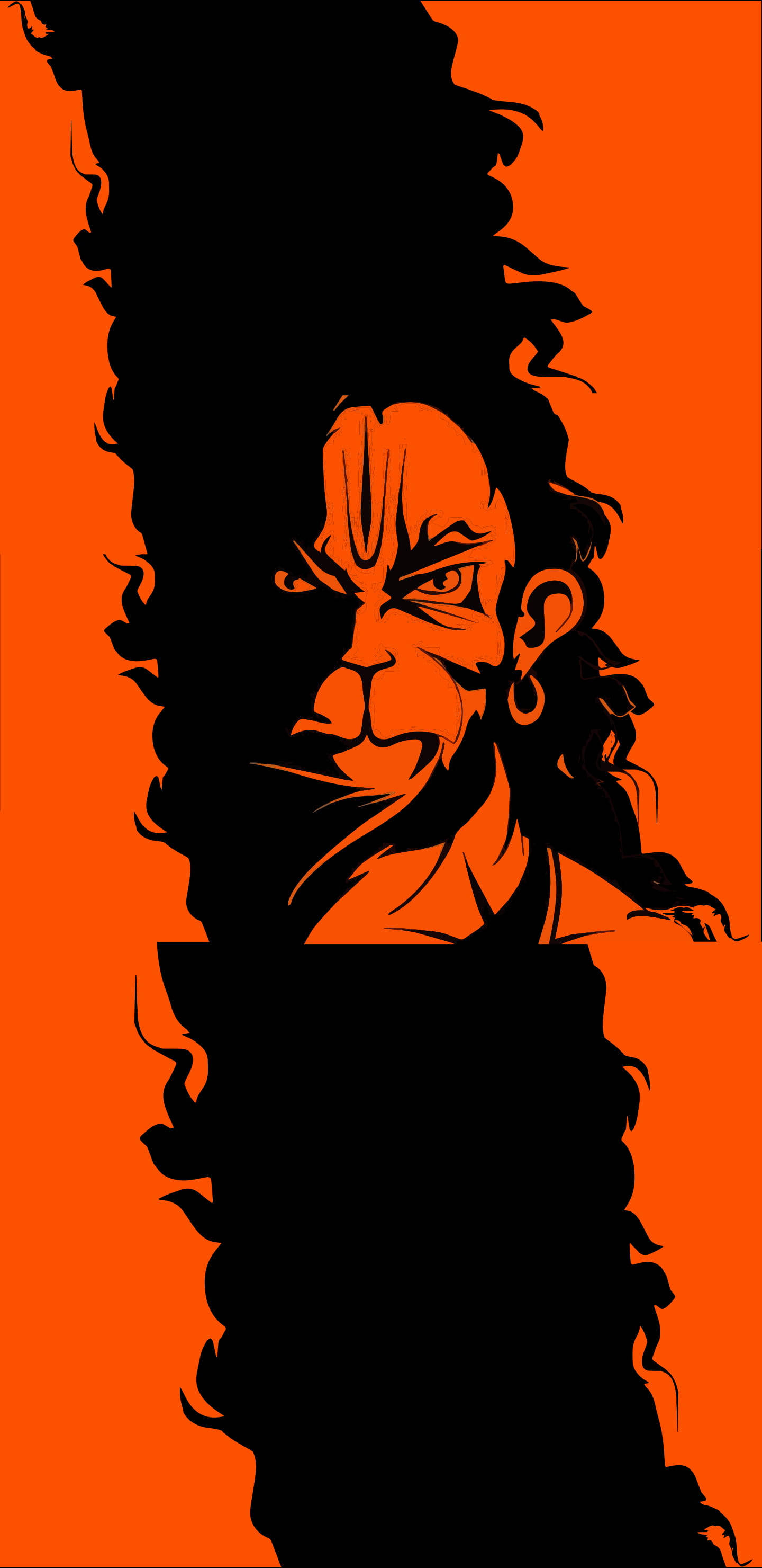 orange and black god hanuman, anime warrior, black silhouette, 2K Phone Wallpaper