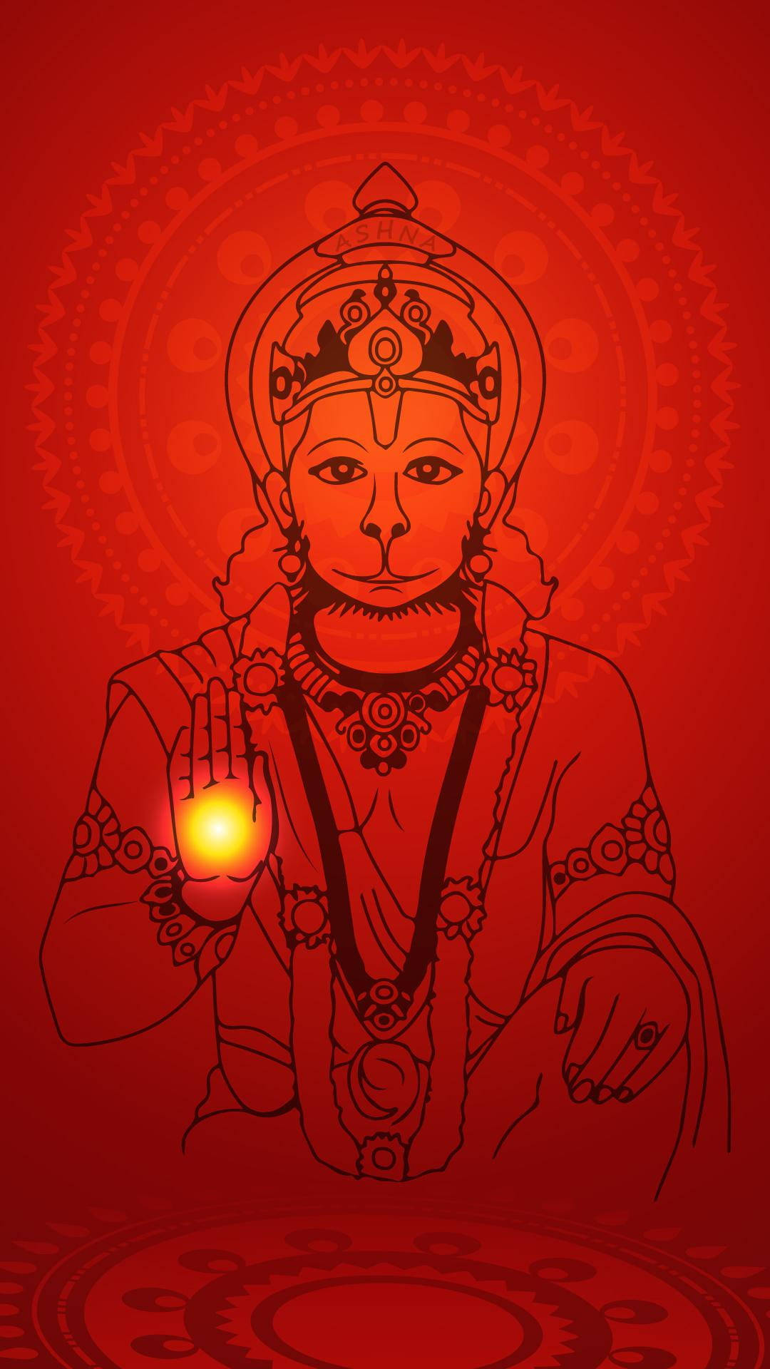 Hanuman, red-toned illustration, glowing orb, Full HD Phone Wallpaper