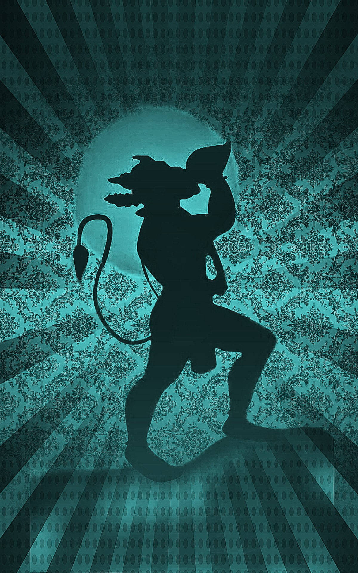 Green God Hanuman, shell, teal damask patterned background, Full HD Phone Wallpaper