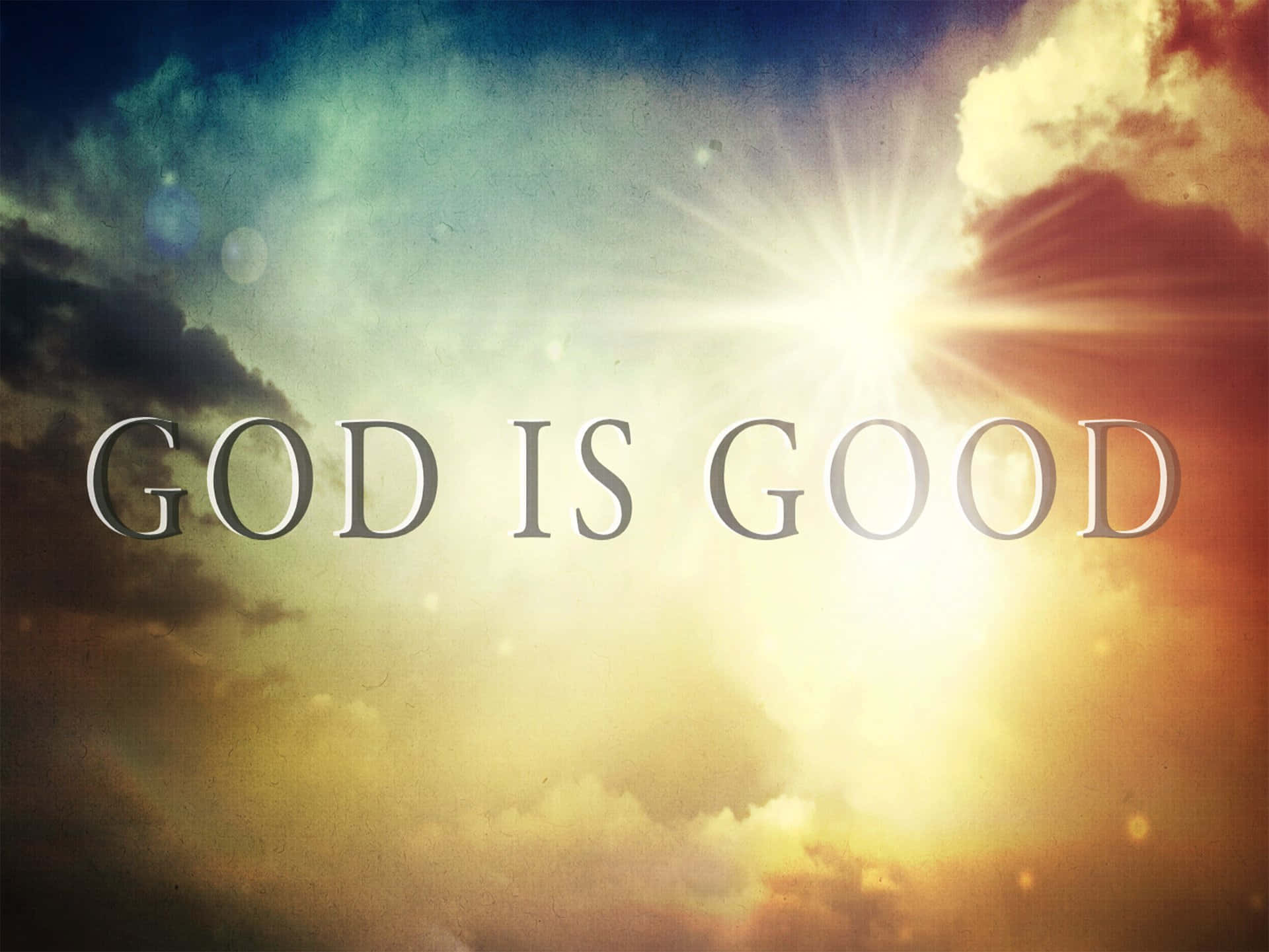 God Is Good, metallic letters, dramatic sky, Full HD Desktop Wallpaper