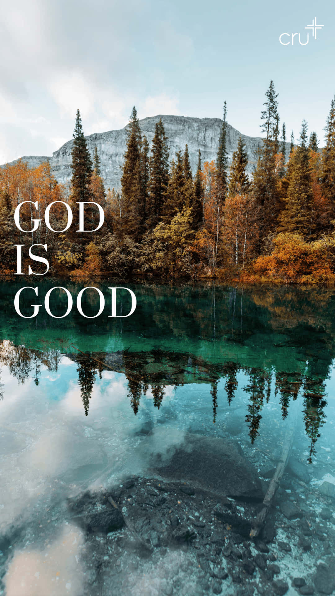 God Is Good, mountain lake, autumn trees, Full HD Phone Wallpaper