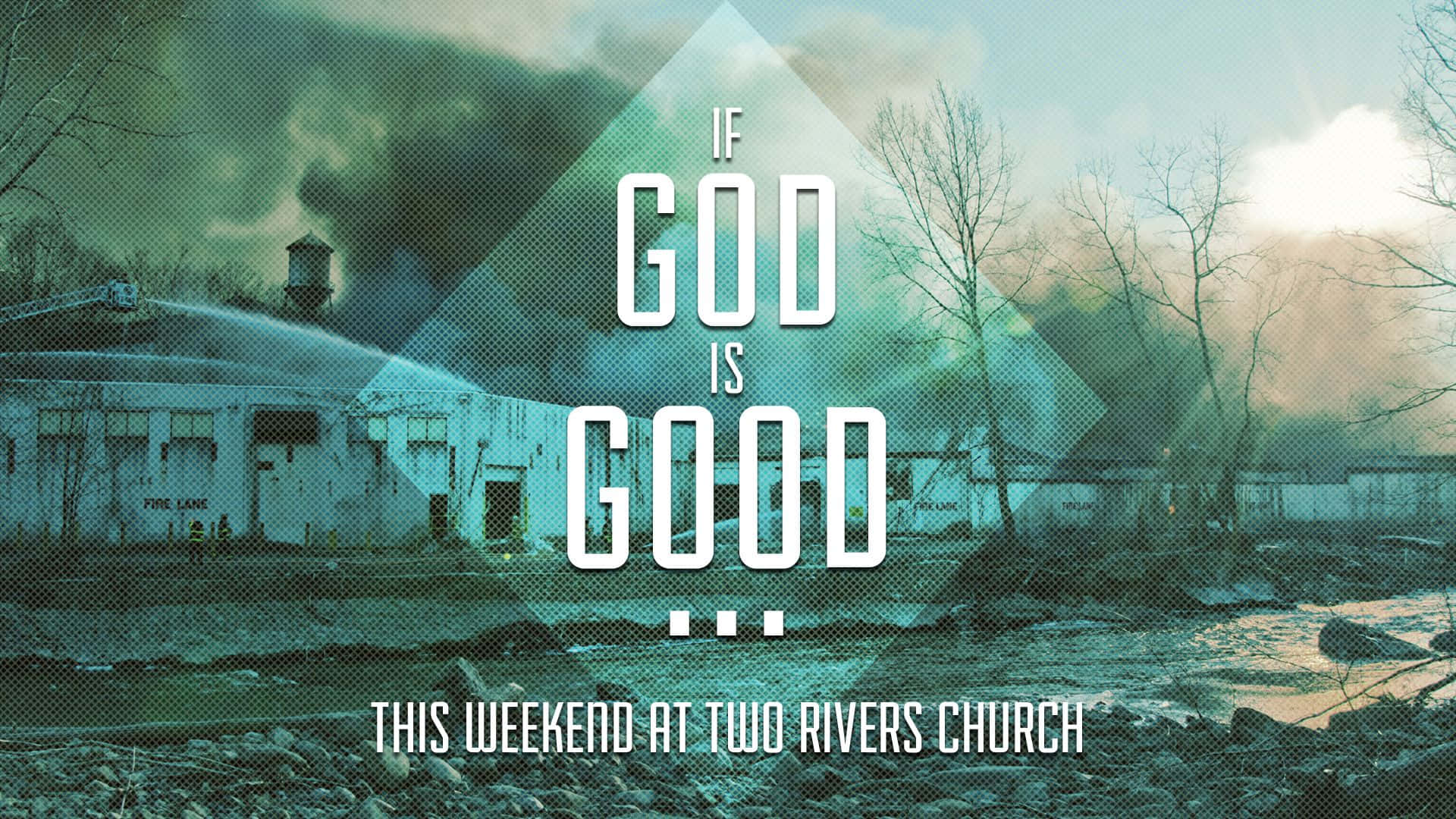 God Is Good, church building, river, Full HD Desktop Wallpaper