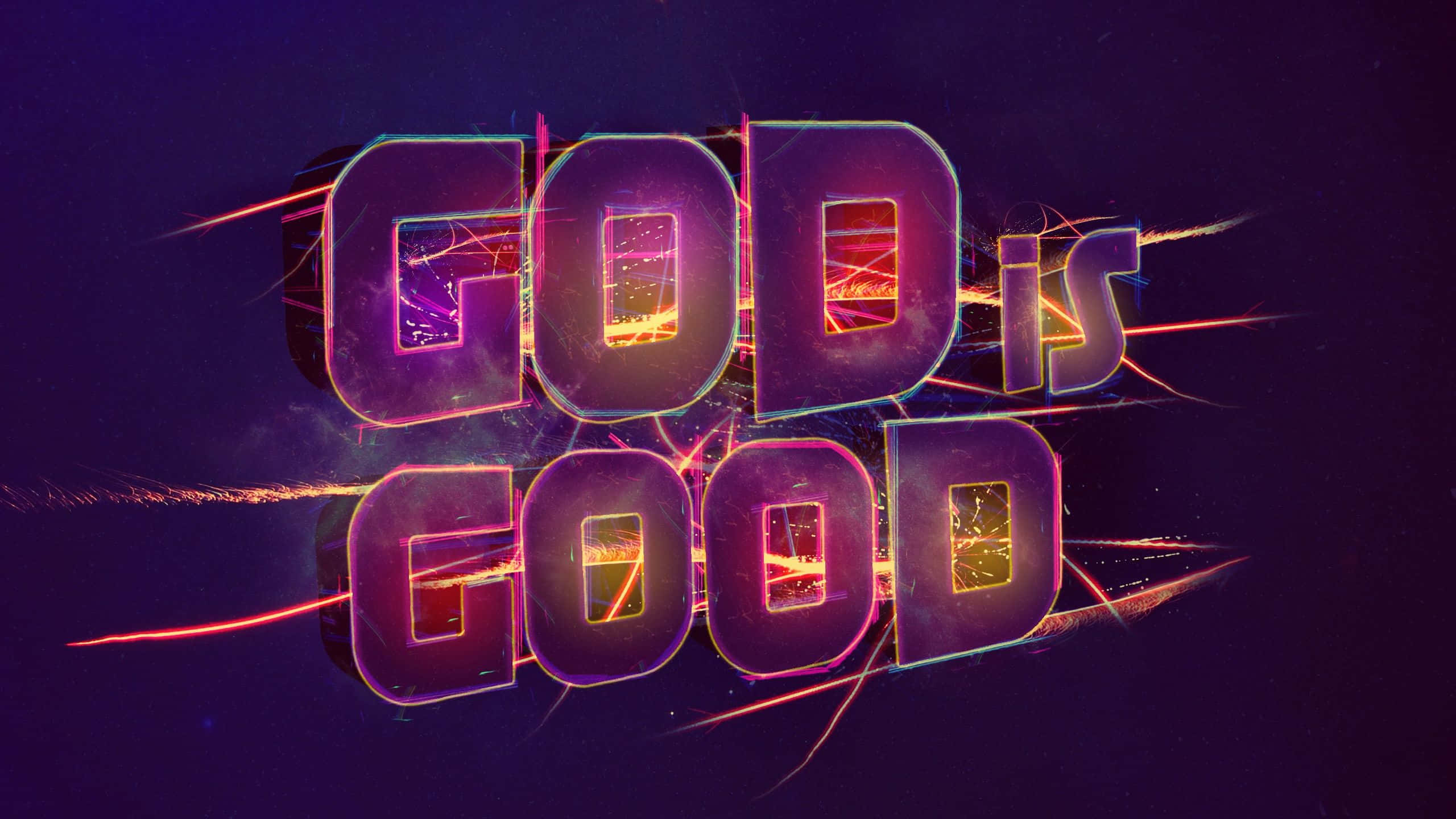 God Is Good, Purple Sparkling Lights, fiery light bursts, 2K Desktop Wallpaper