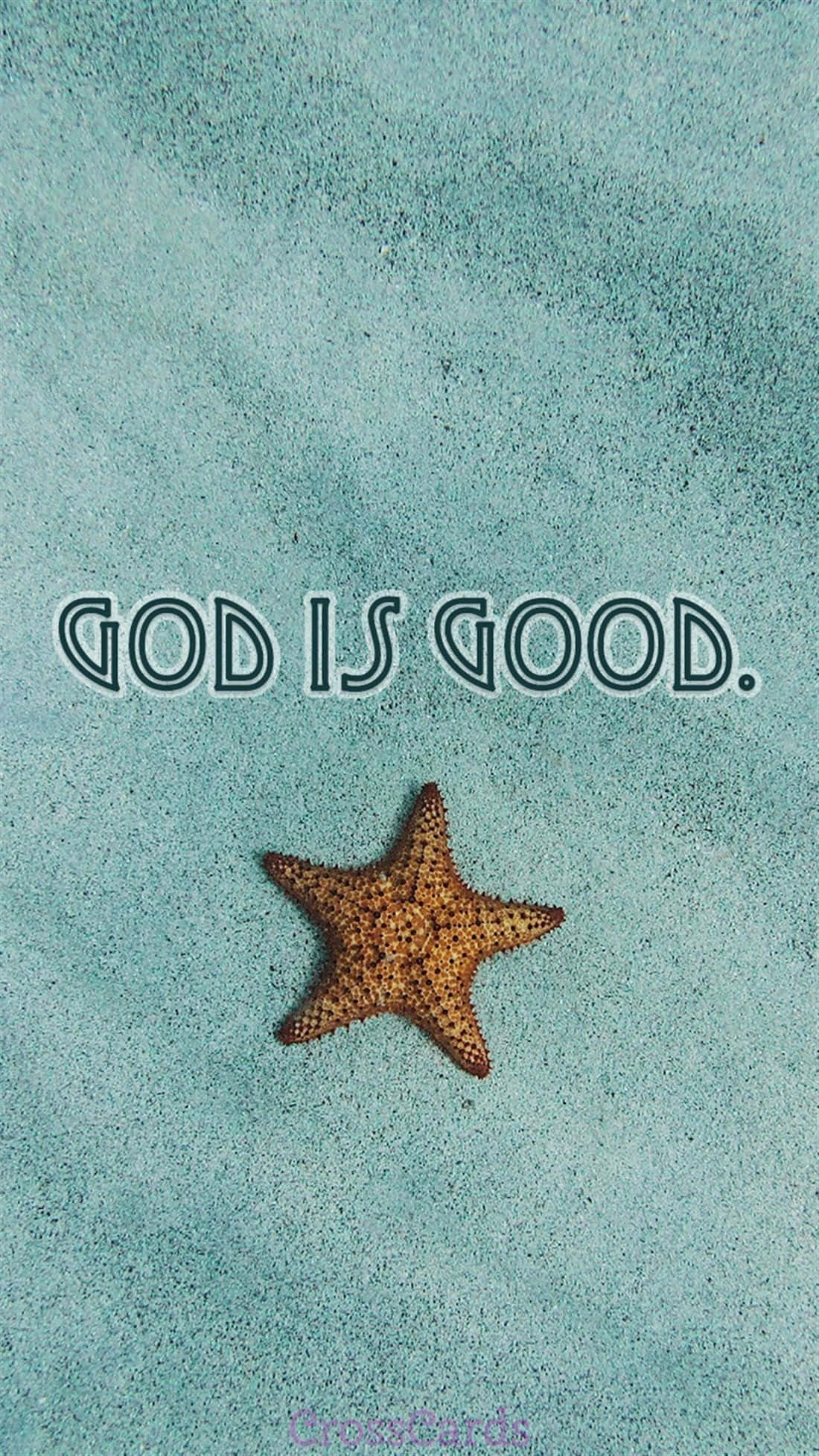 God Is Good, brown starfish, textured turquoise sand, Full HD Phone Wallpaper