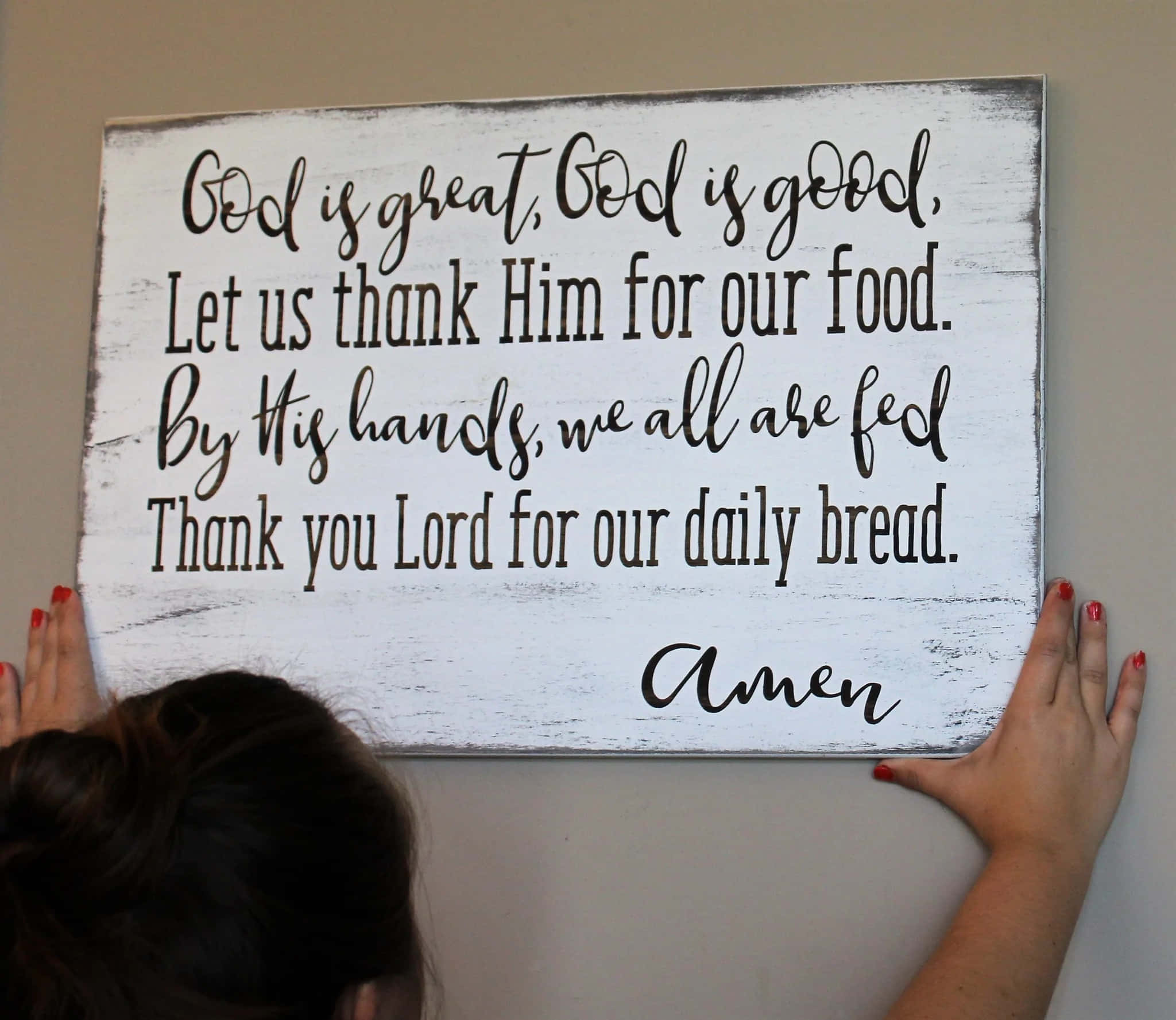 God Is Good, red nails, white distressed wooden sign, Full HD Desktop Wallpaper