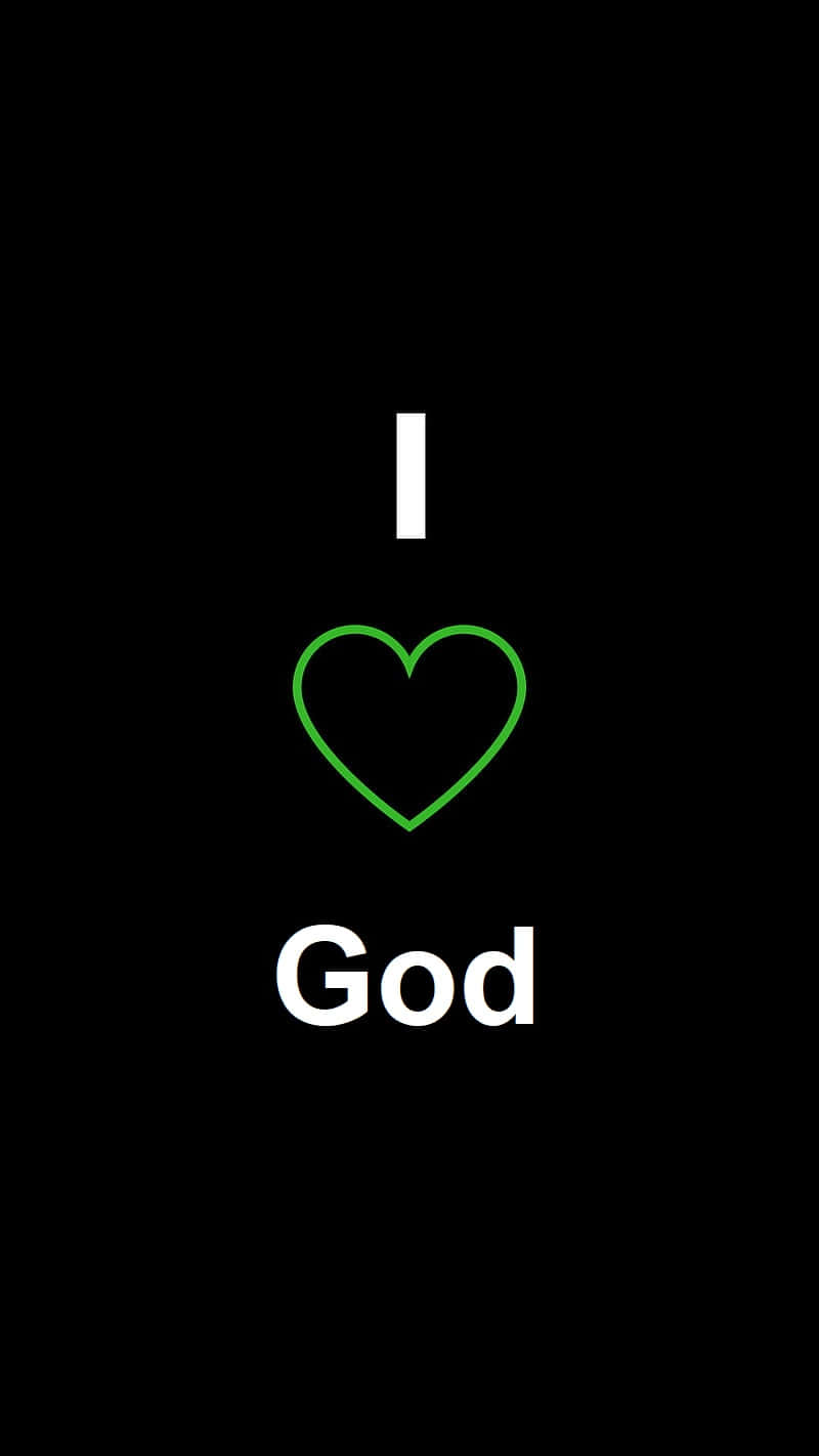 I Love God Graphic, black background, glowing green heart symbol, HD Phone Wallpaper