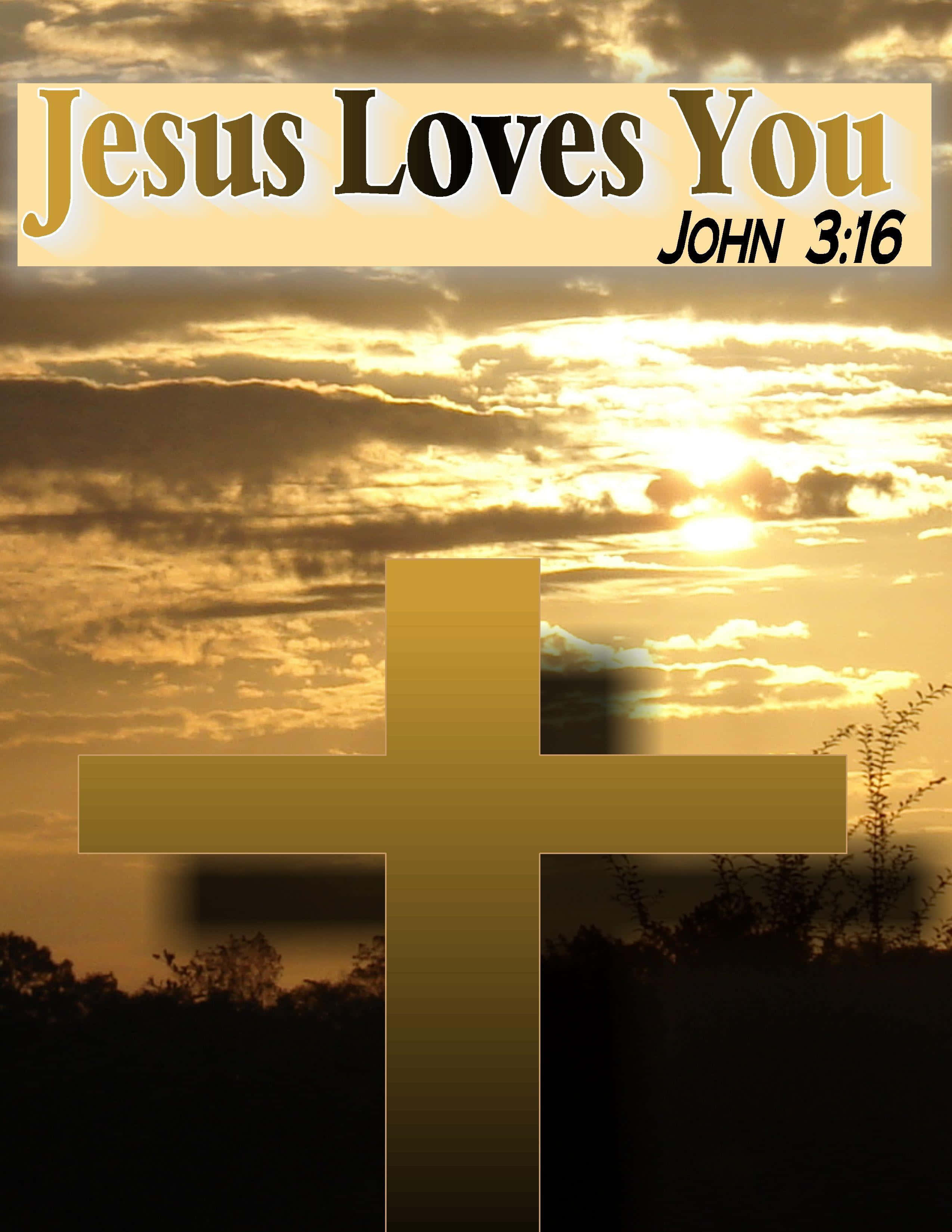 God Loves You, golden cross, sunset sky, 2K Phone Wallpaper