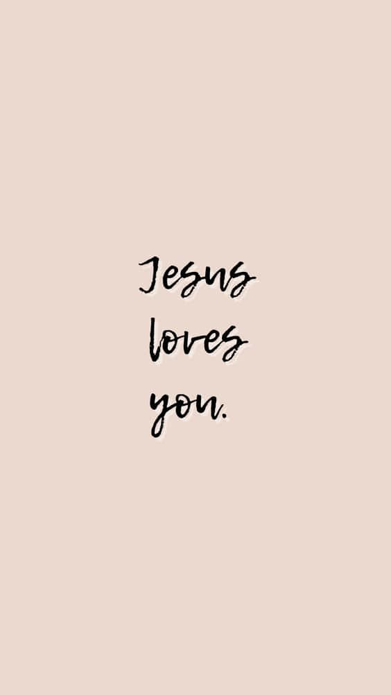 Jesus loves you, beige background, black brushstroke text, SD Phone Wallpaper