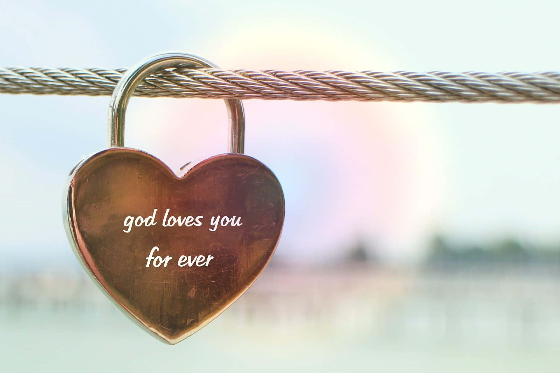 God Loves You, bronze heart-shaped padlock, engraved text, Full HD Desktop Wallpaper
