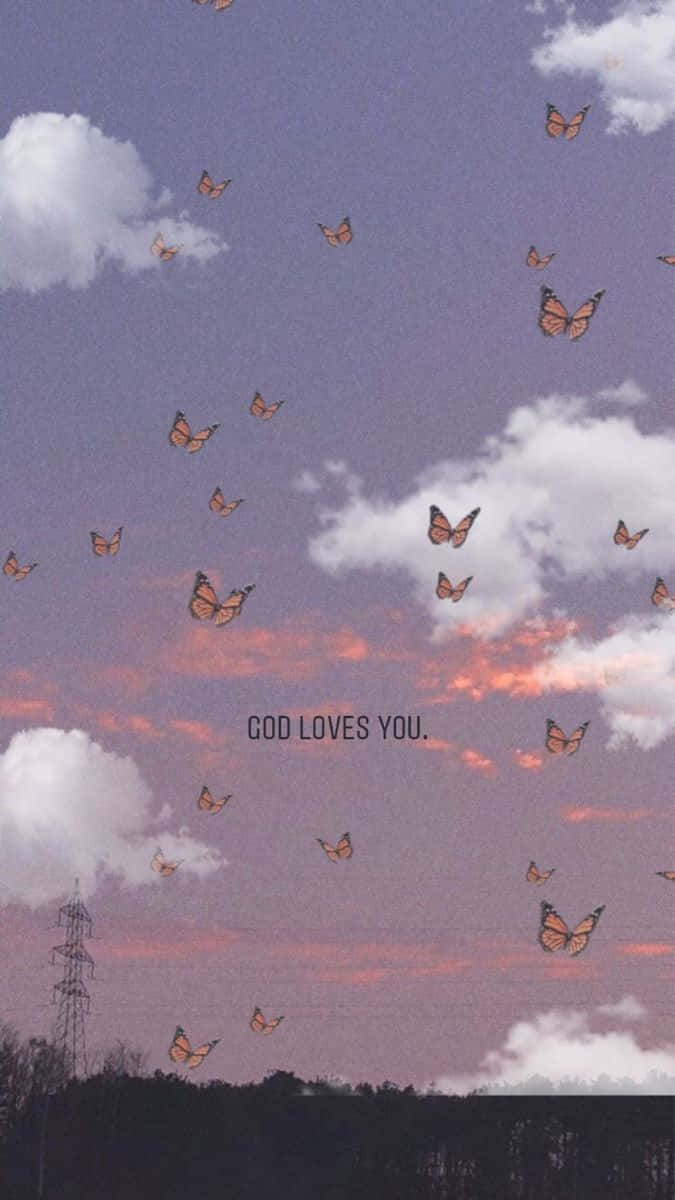 God Loves You, twilight sky, pink and purple clouds, SD Phone Wallpaper