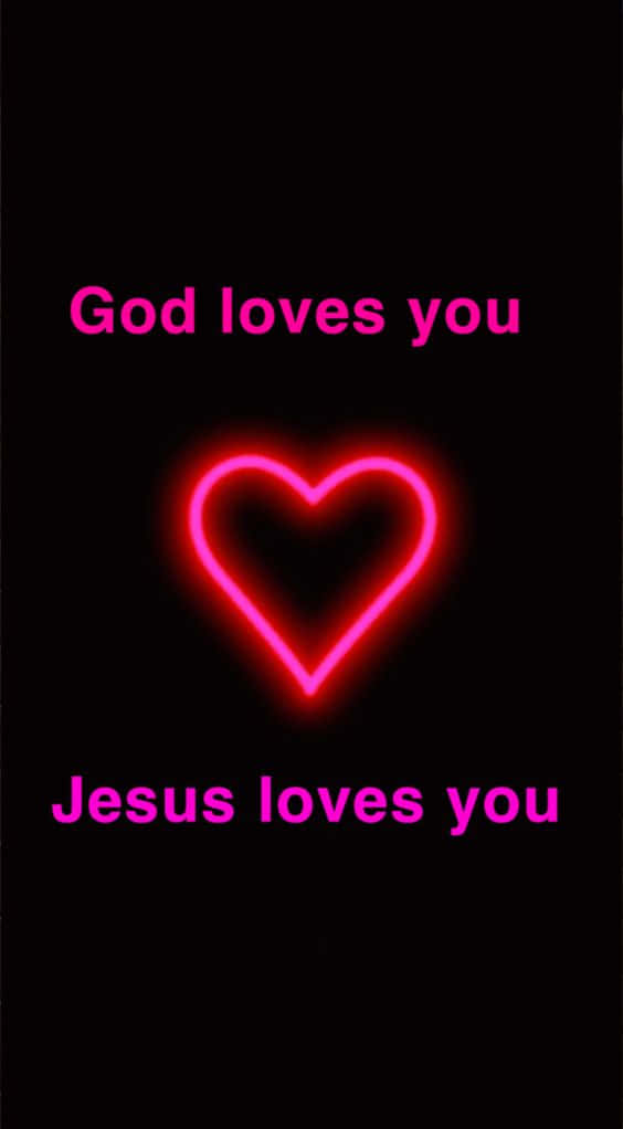 God loves you, Jesus loves you, glowing pink neon heart, SD Phone Wallpaper