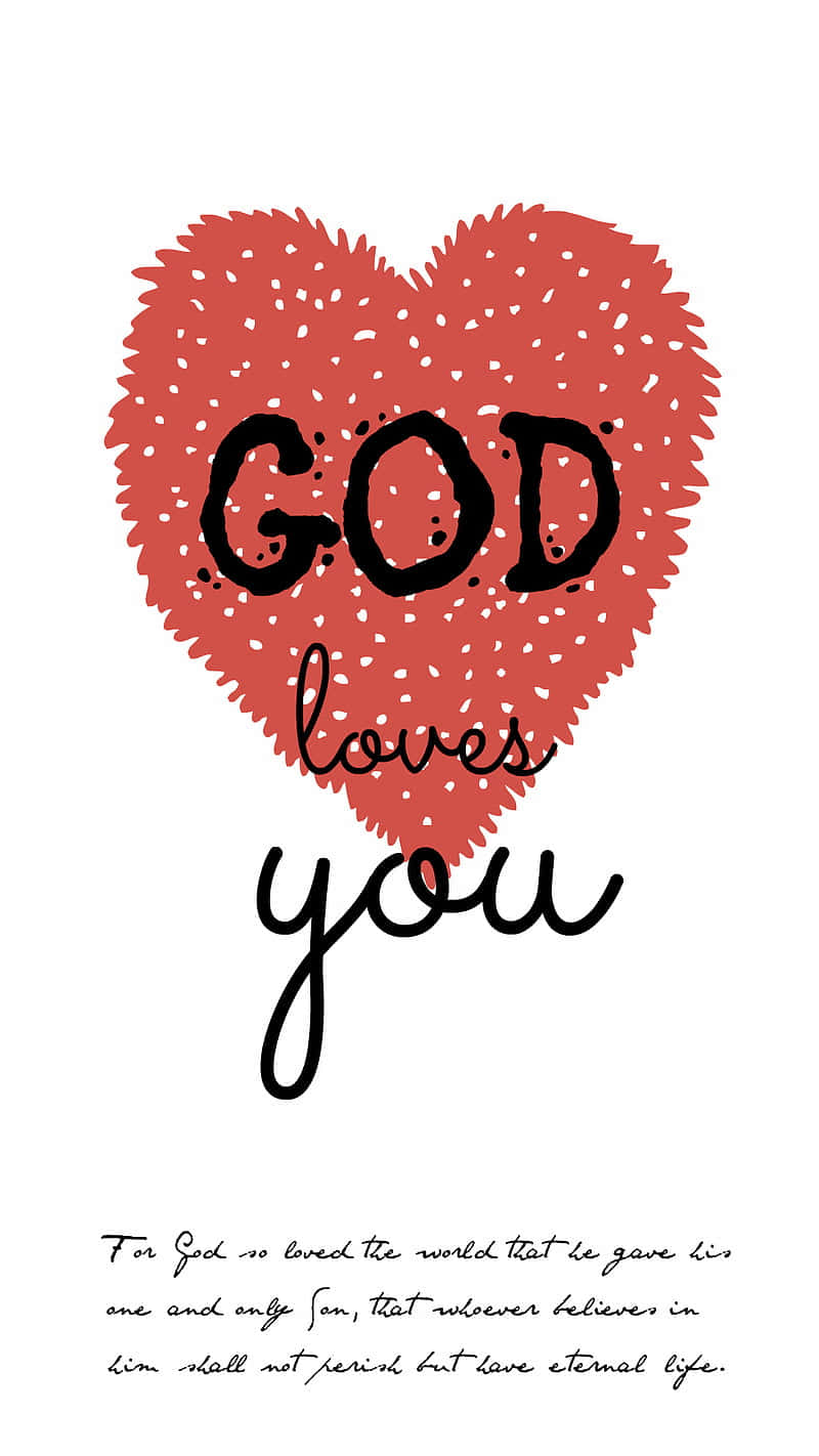 God loves you, red textured heart, bold black text, HD Phone Wallpaper