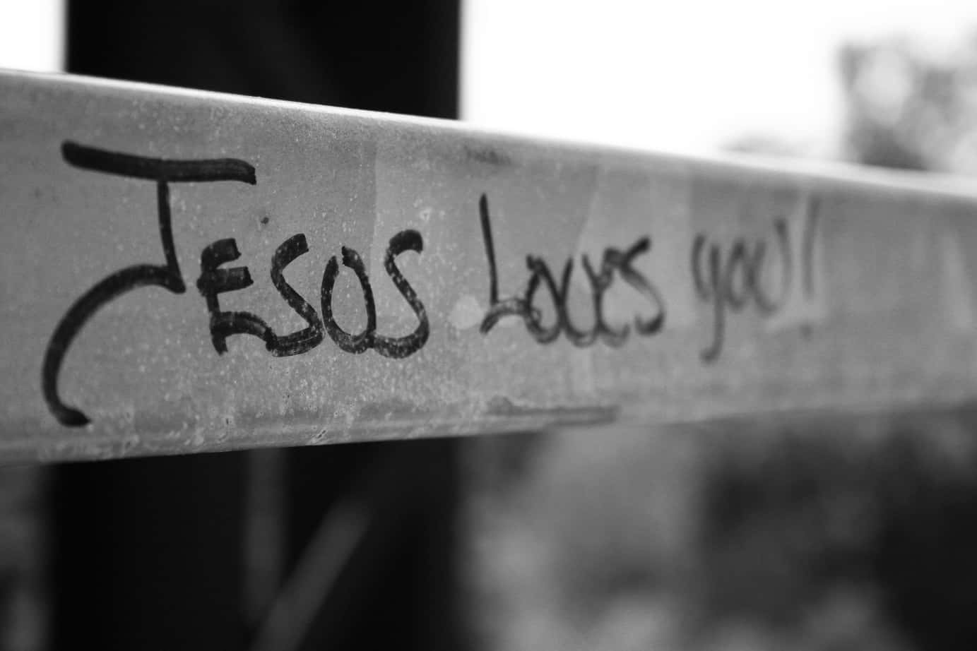 Jesus loves you, black and white, handwritten text, HD Desktop Wallpaper
