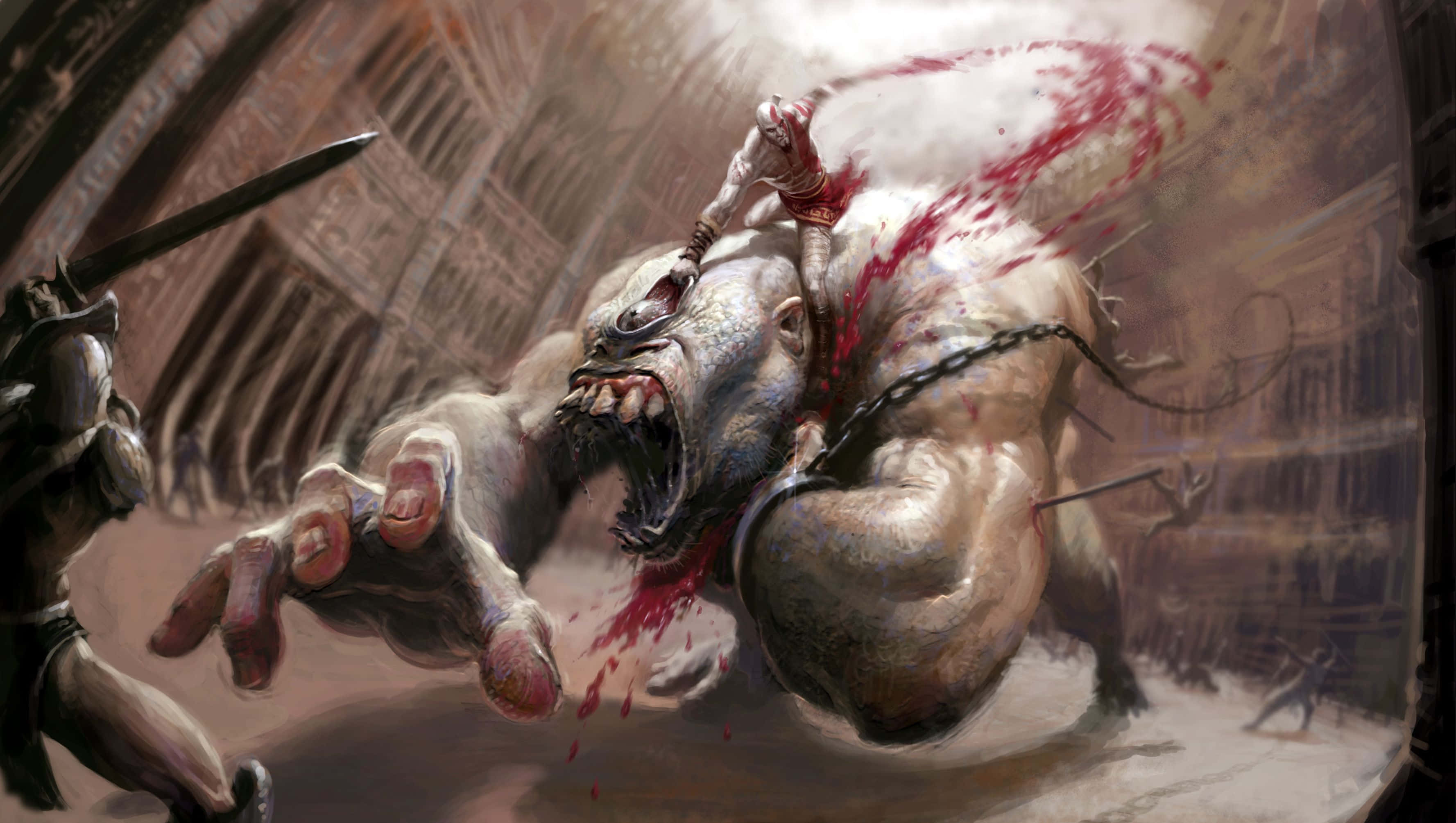 God Of War 3, warrior, monstrous beast, 2K Desktop Wallpaper