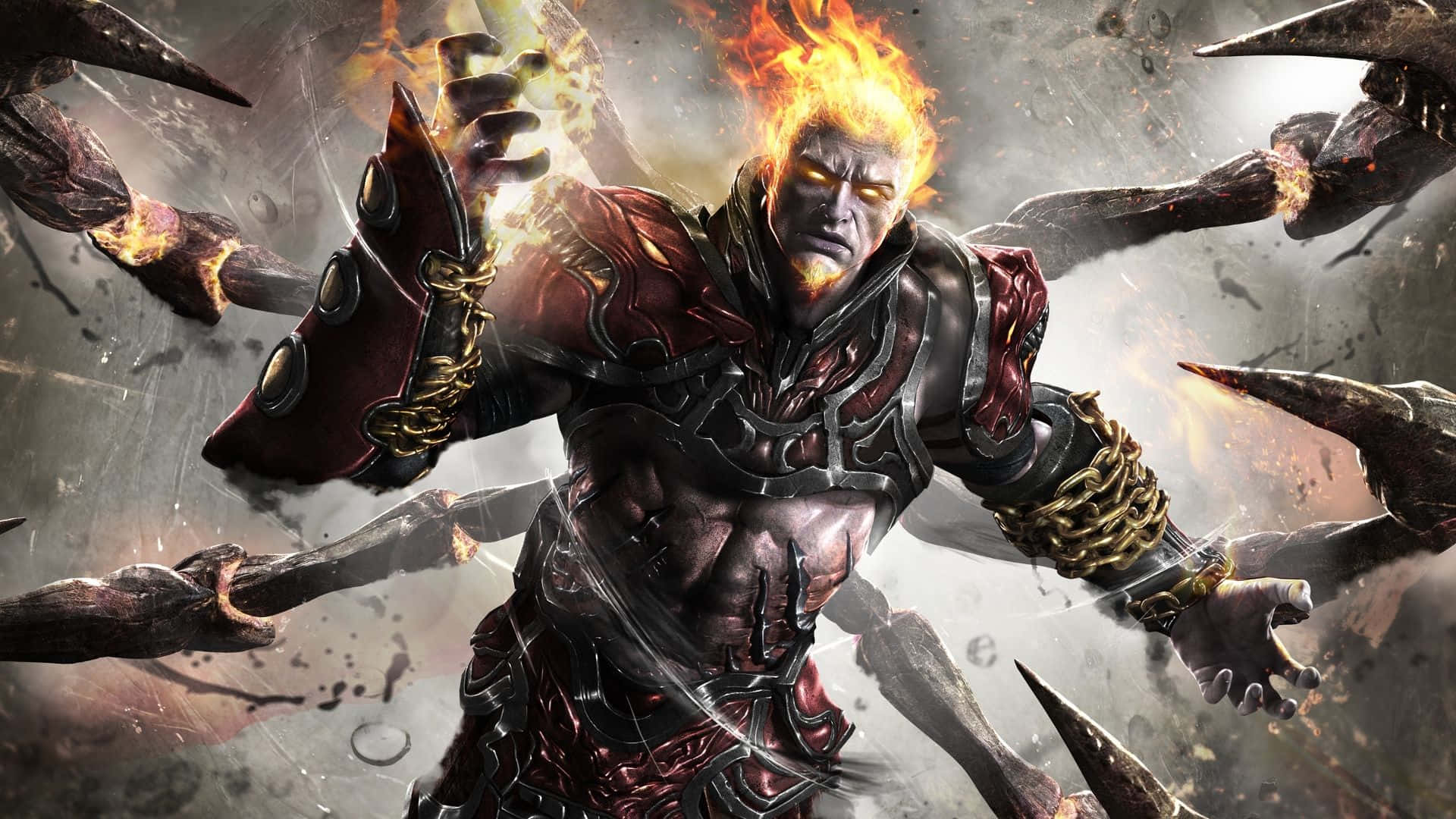 God Of War 3, fiery-haired warrior, red and black armor, Full HD Desktop Wallpaper