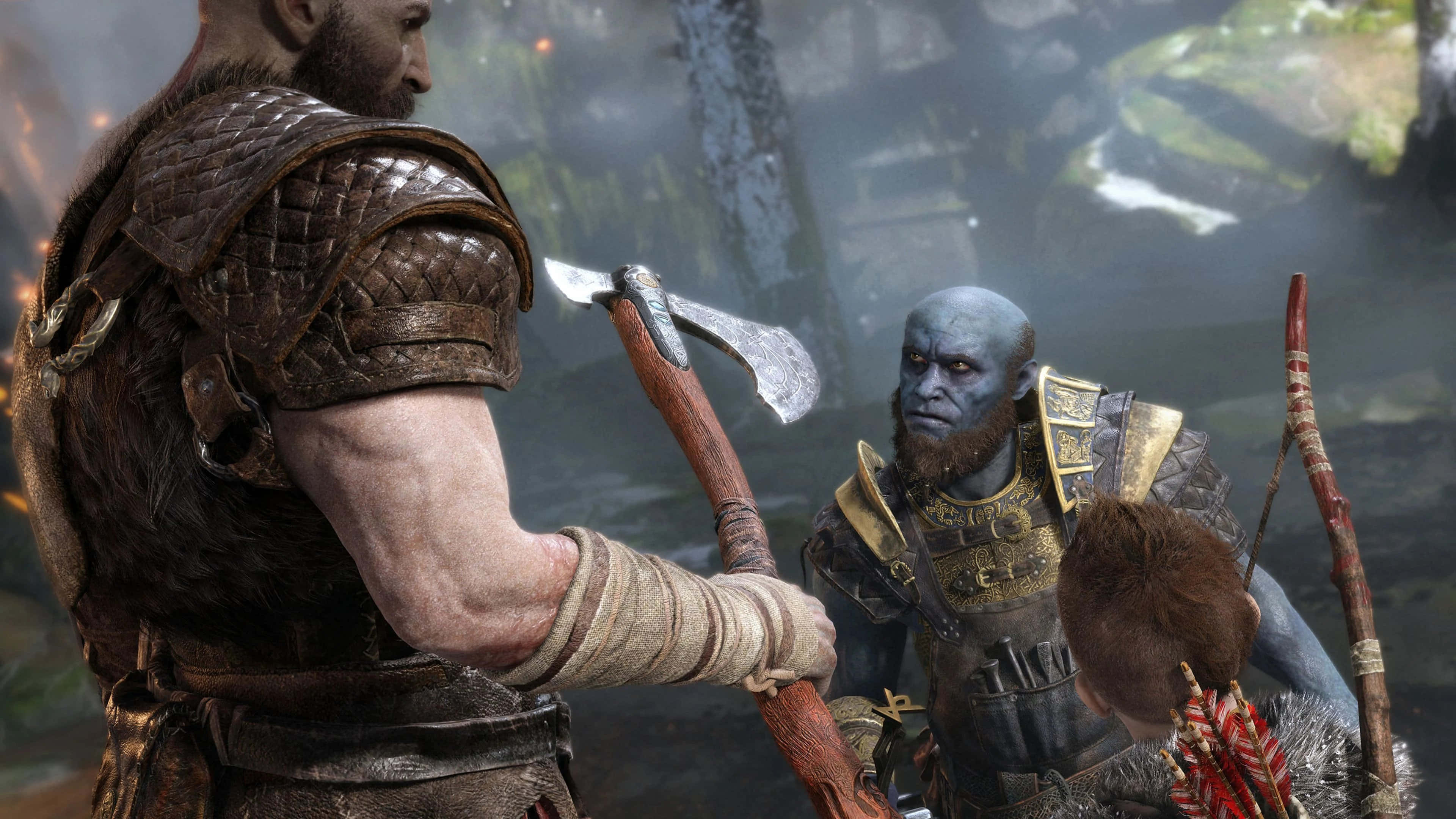 God of War 3, muscular warrior, leather armor, 4K Desktop Wallpaper