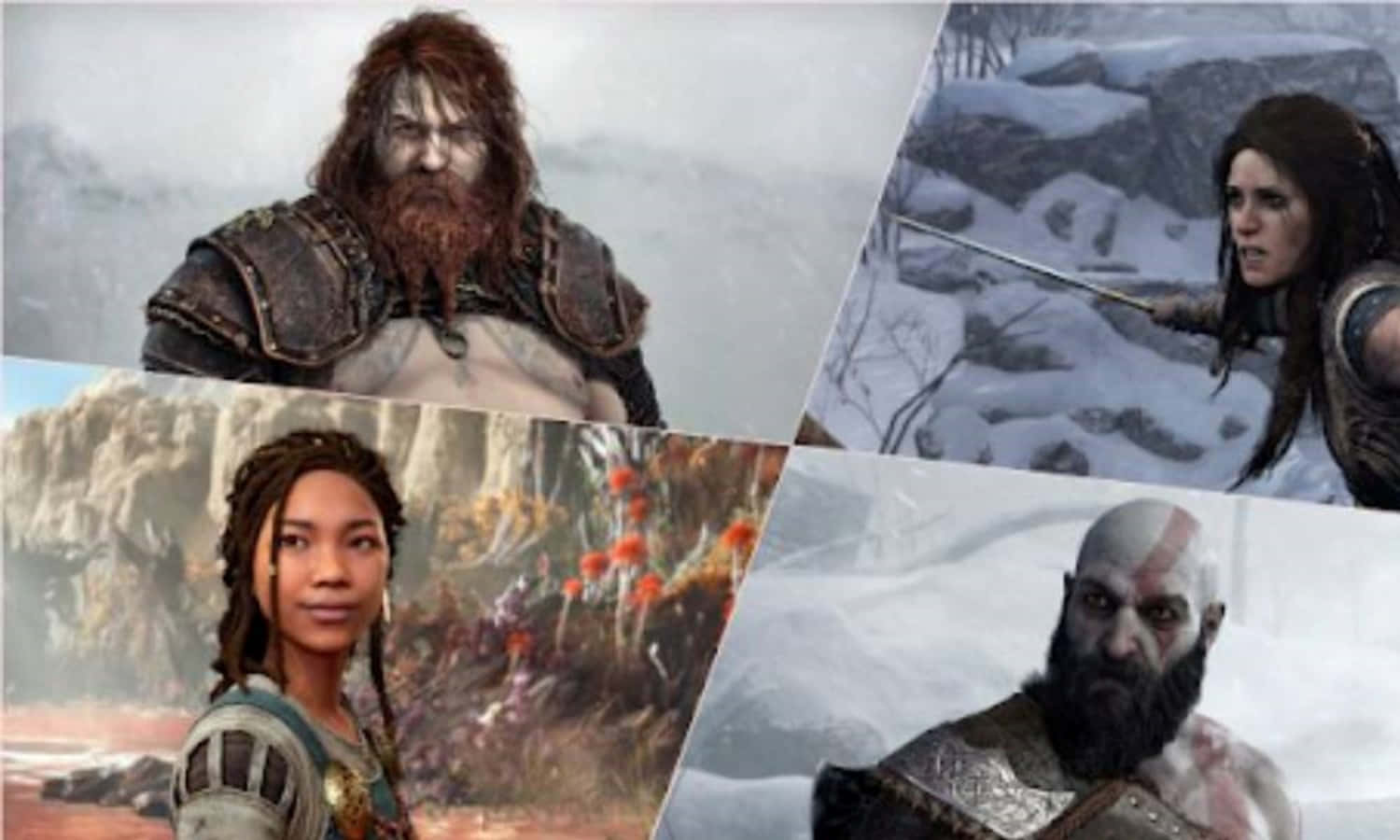 God Of War Characters, snowy and rocky landscapes, fierce warriors, HD Desktop Wallpaper