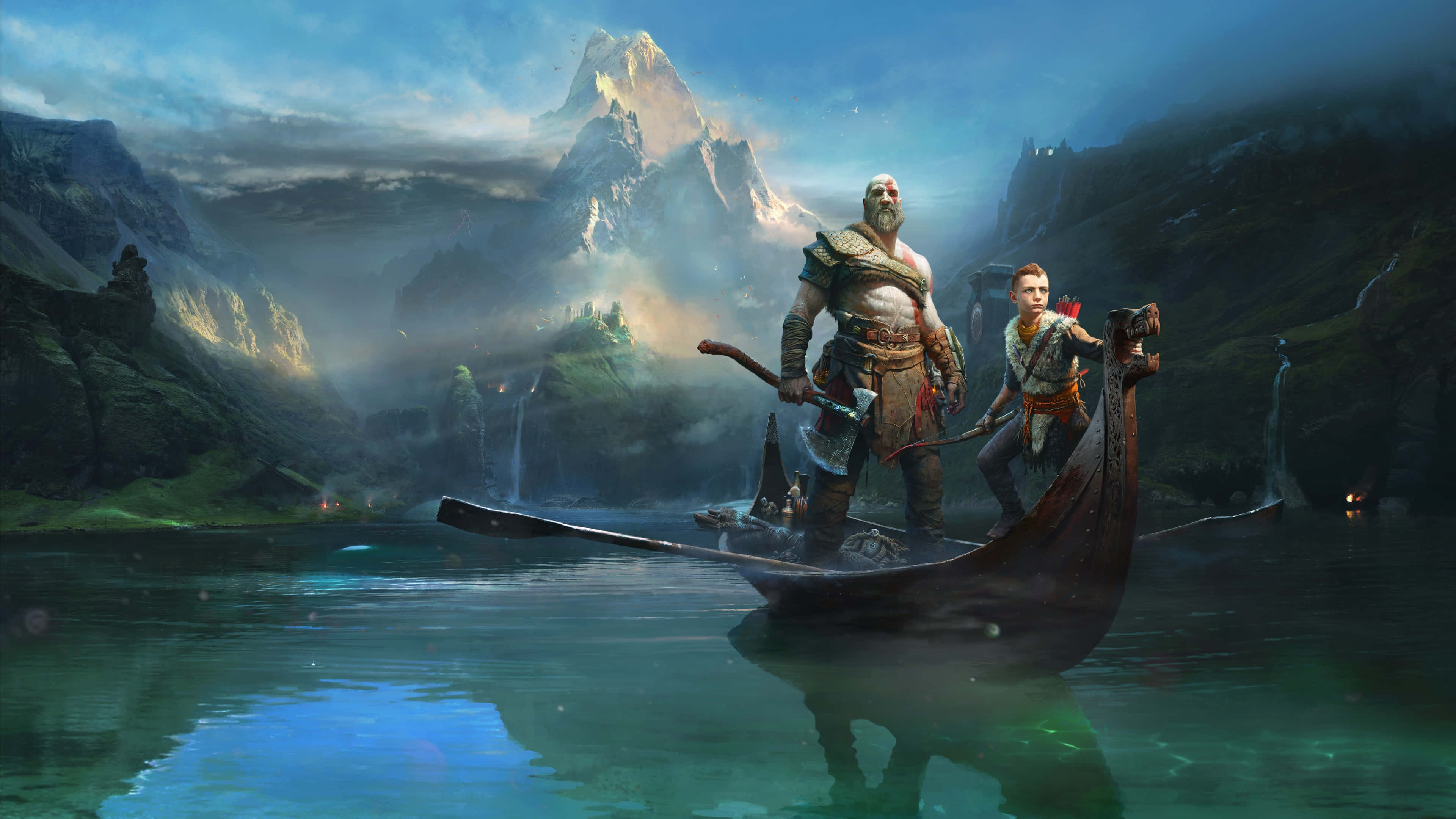 God Of War Ragnarok, boat journey, wooden boat, 4K Desktop Wallpaper