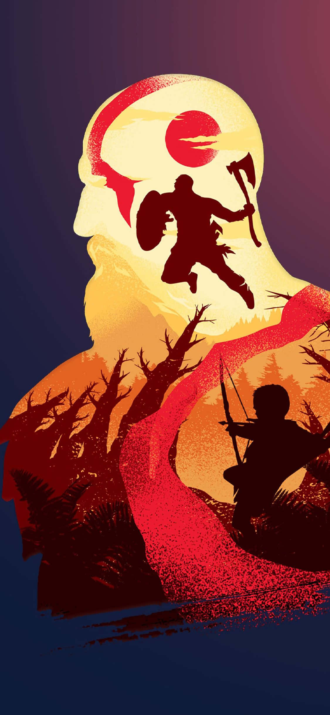 God Of War Ragnarok, warrior silhouette, glowing head shape, Full HD Phone Wallpaper