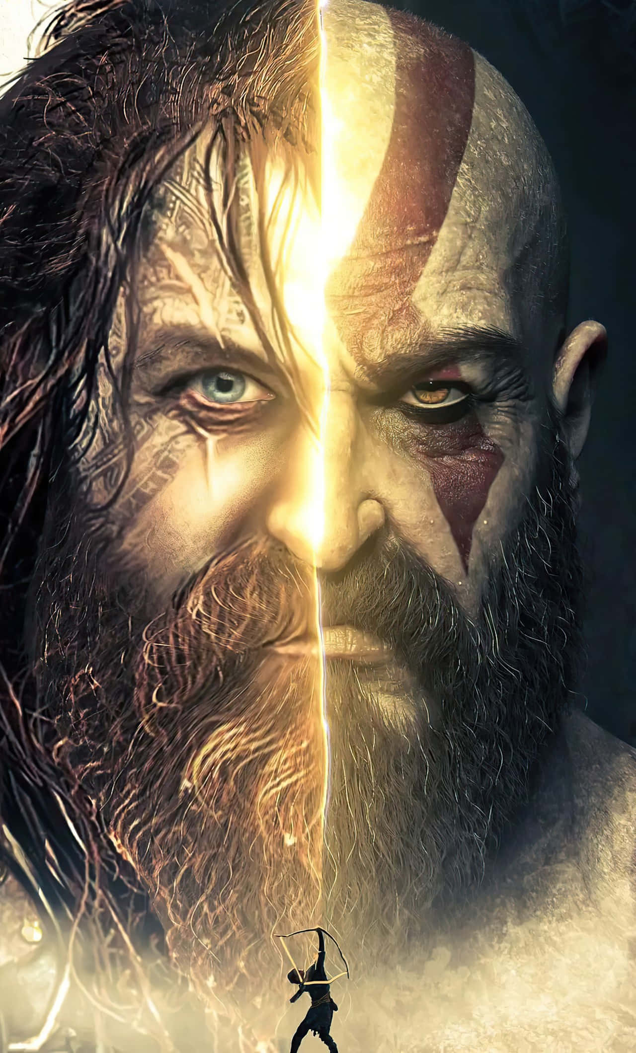 God Of War Ragnarok, duality, split-face warrior, Full HD Phone Wallpaper