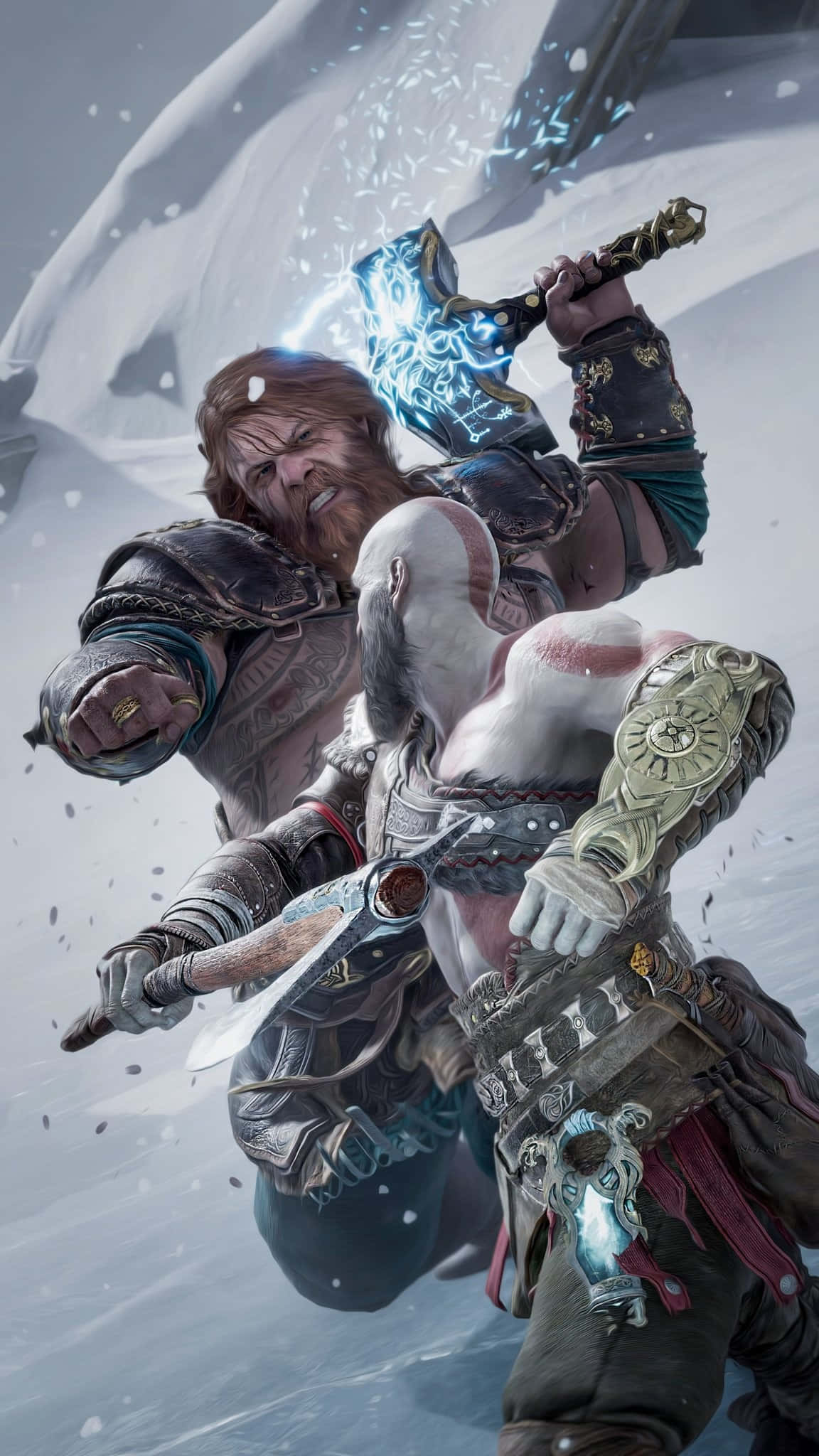 God Of War Ragnarok, fierce battle, snowy battle, Full HD Phone Wallpaper