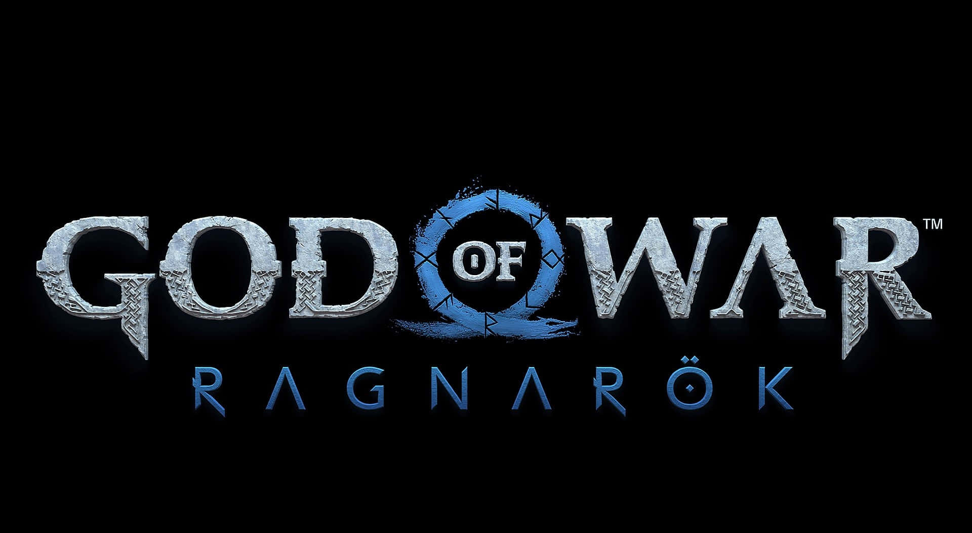 God Of War Ragnarok, icy silver lettering, blue circular emblem, Full HD Desktop Wallpaper