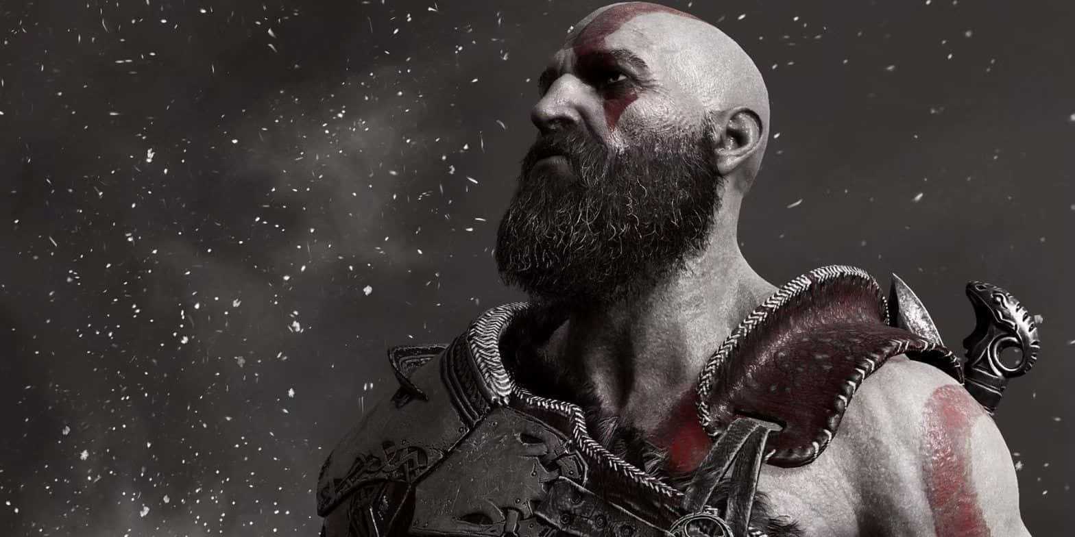 God Of War, bald bearded warrior, red markings, HD Desktop Wallpaper