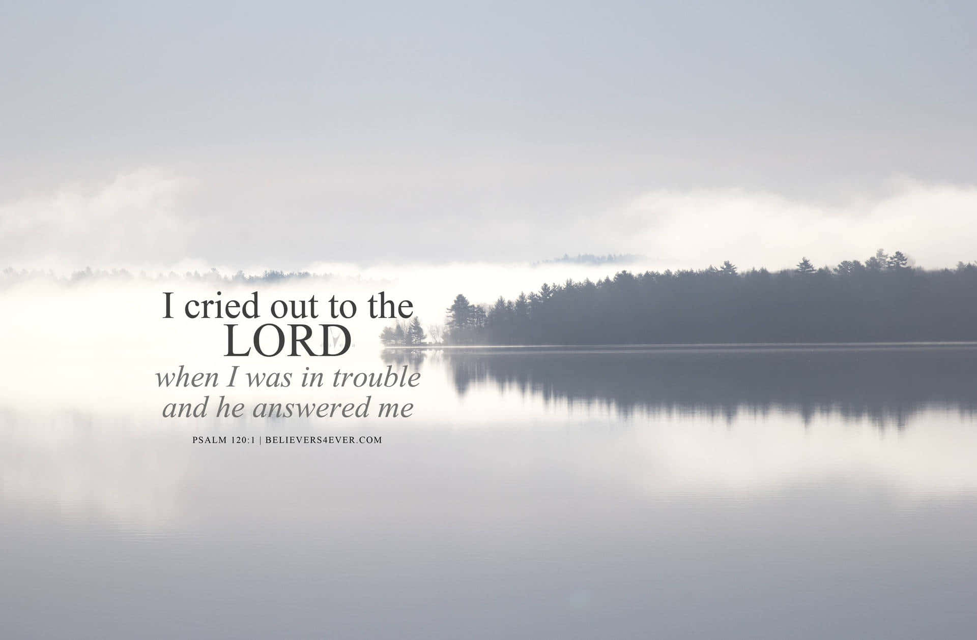 God Quotes Desktop, misty lake, distant forest, Full HD Desktop Wallpaper