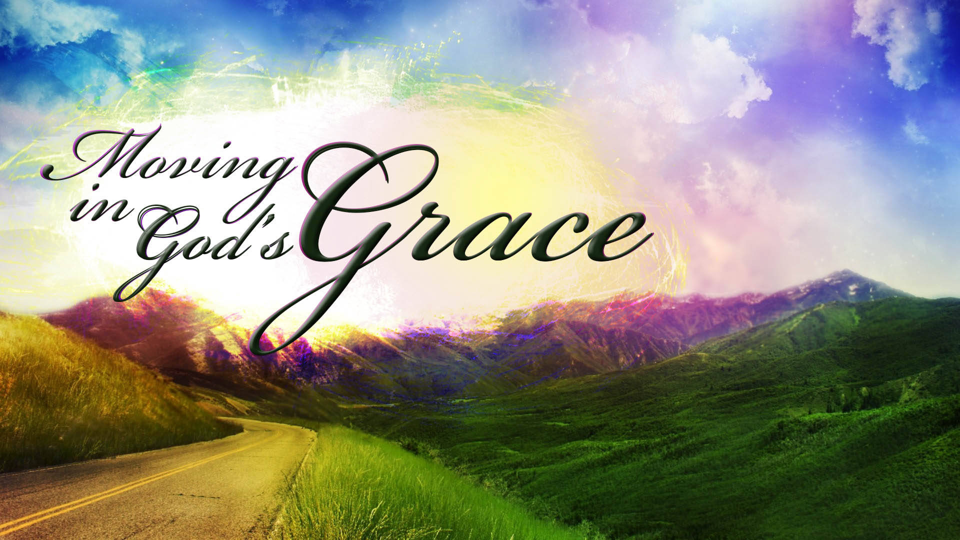 God's Grace Quotes, winding road, vibrant green mountains, Full HD Desktop Wallpaper