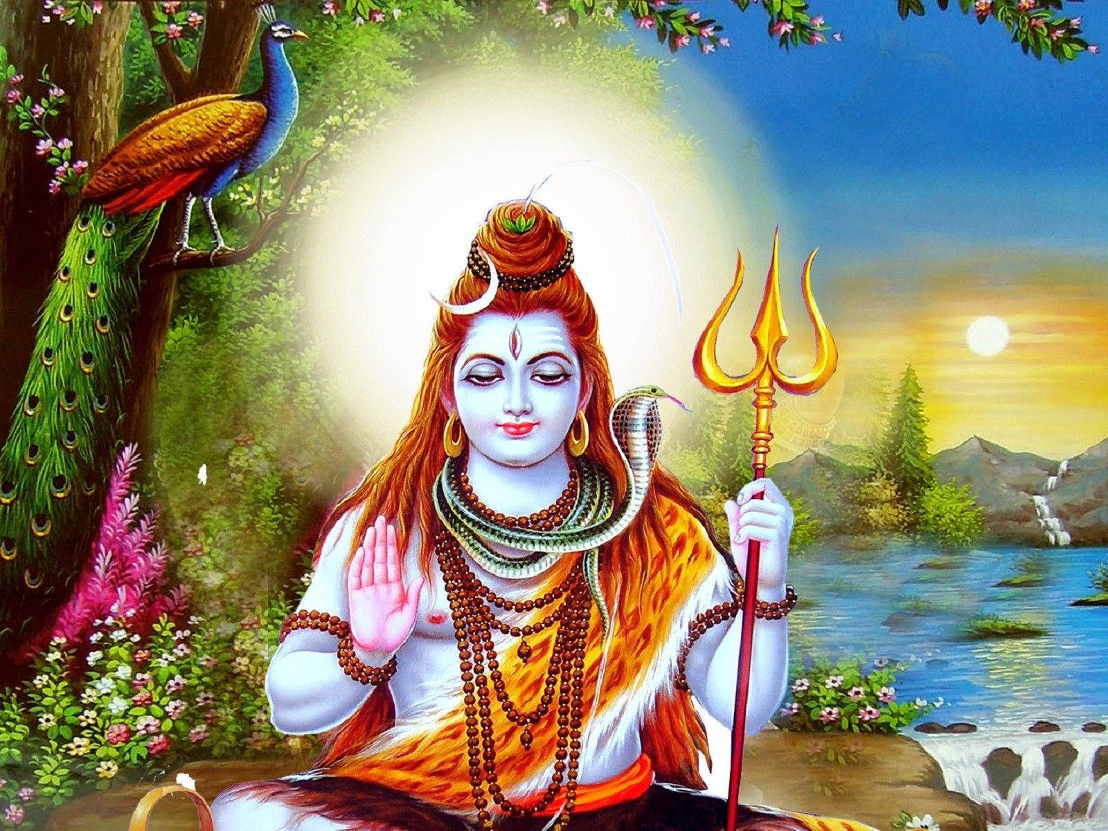God Shiva, peacock, trident, HD Desktop Wallpaper