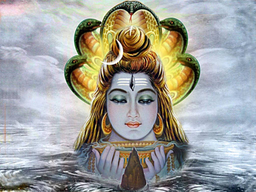 God Shiva, golden hair, coiled serpent crown, SD Desktop Wallpaper