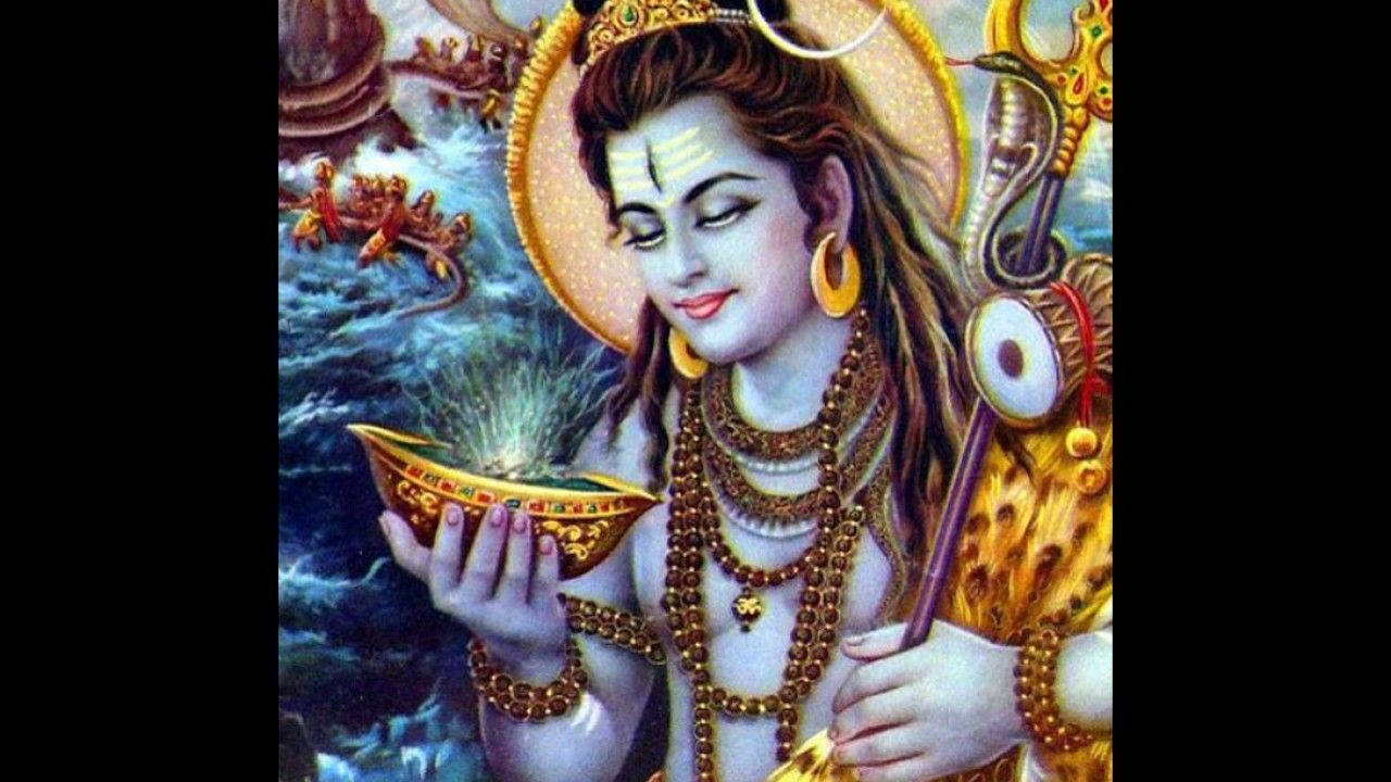 God Shiva, bowl of water, golden adornments, HD Desktop Wallpaper