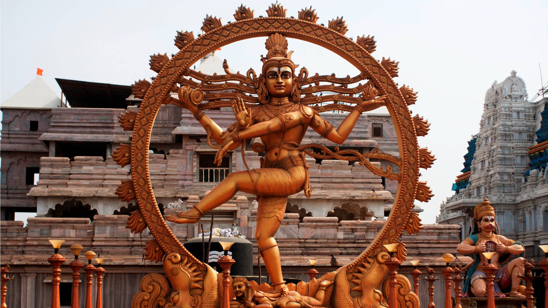 God Shiva, temple, golden statue, Full HD Desktop Wallpaper