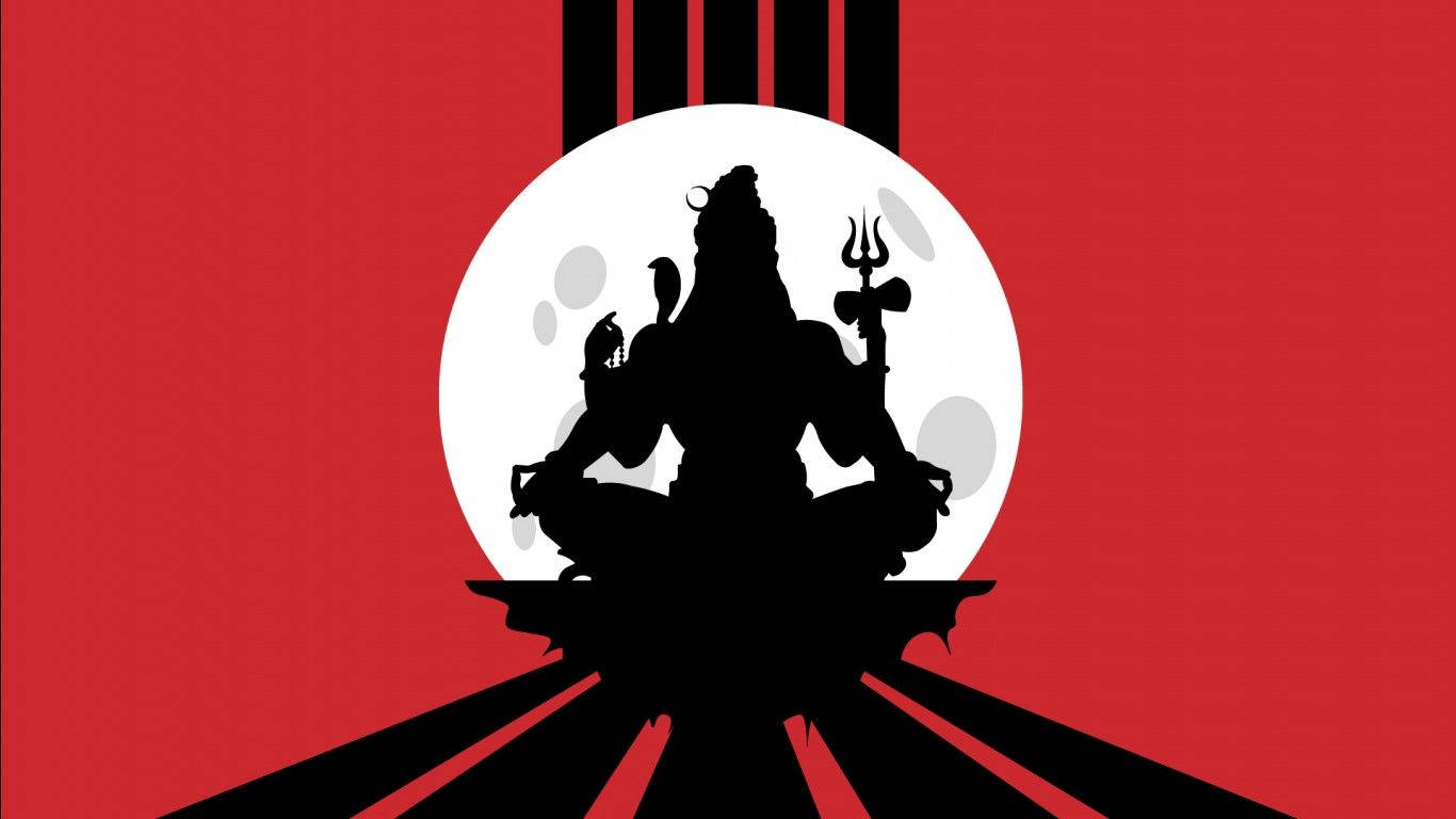 God Shiva, crescent moon, red background, HD Desktop Wallpaper