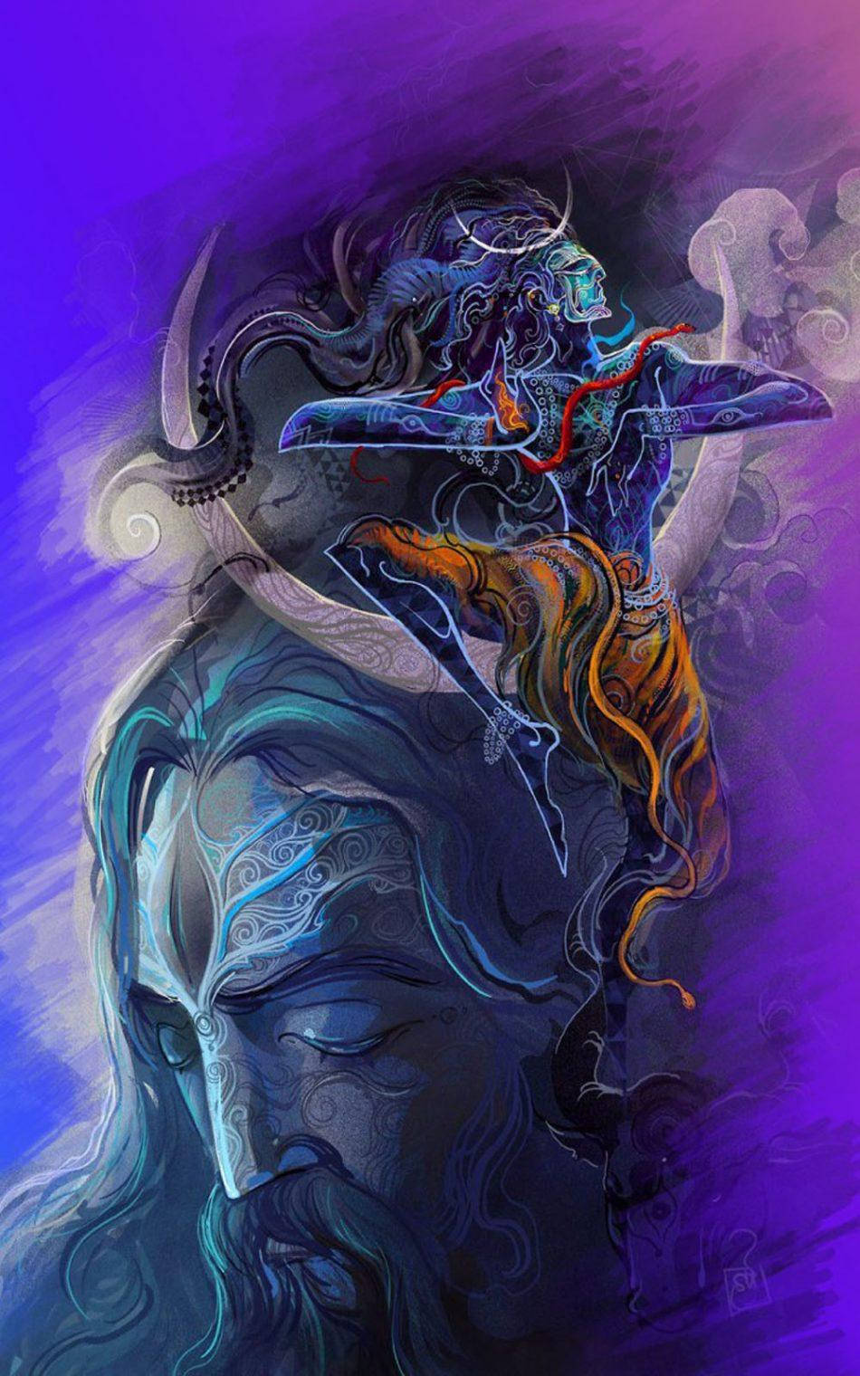God Shiva, blue-skinned, flowing hair, HD Phone Wallpaper