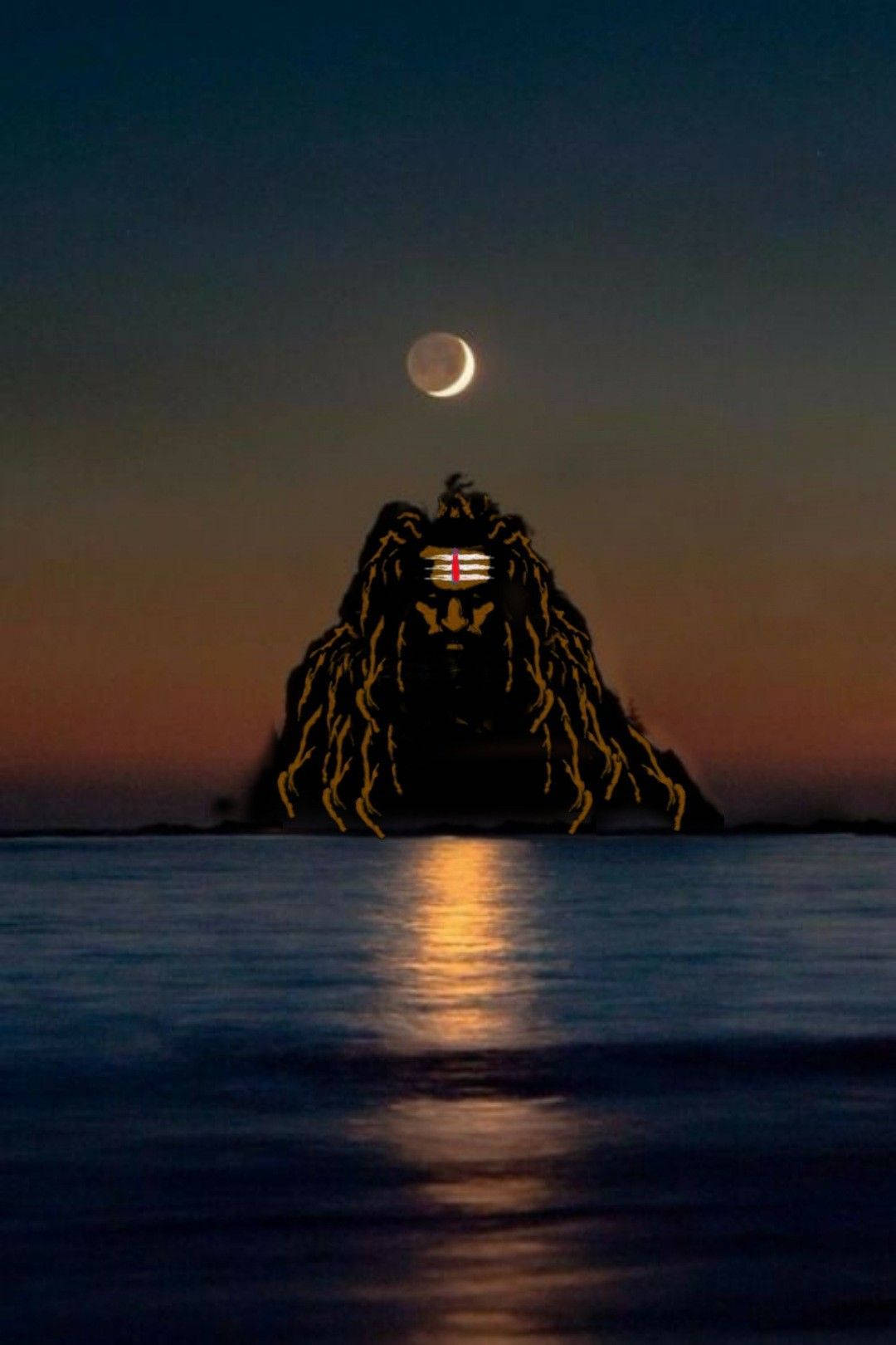 Shiva, crescent moon, dark rock formation, HD Phone Wallpaper