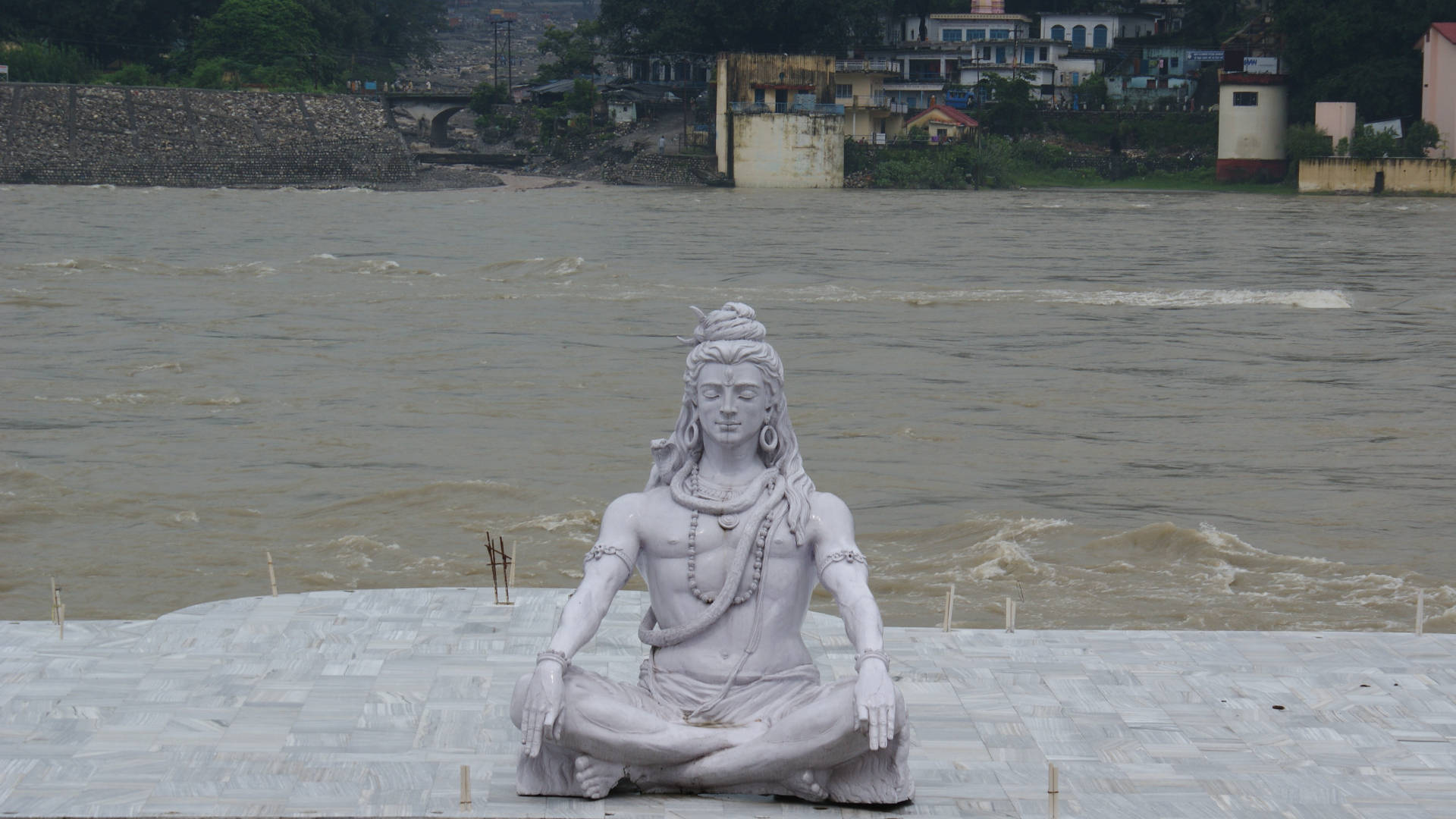 God Shiva, white stone statue, meditating deity, Full HD Desktop Wallpaper