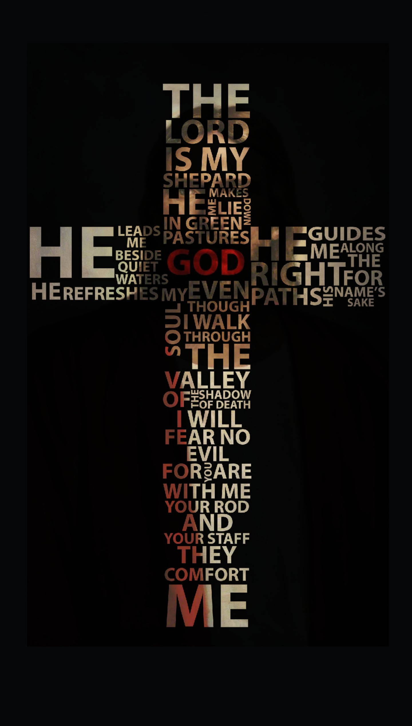 cross, Psalm 23, black background, Full HD Phone Wallpaper