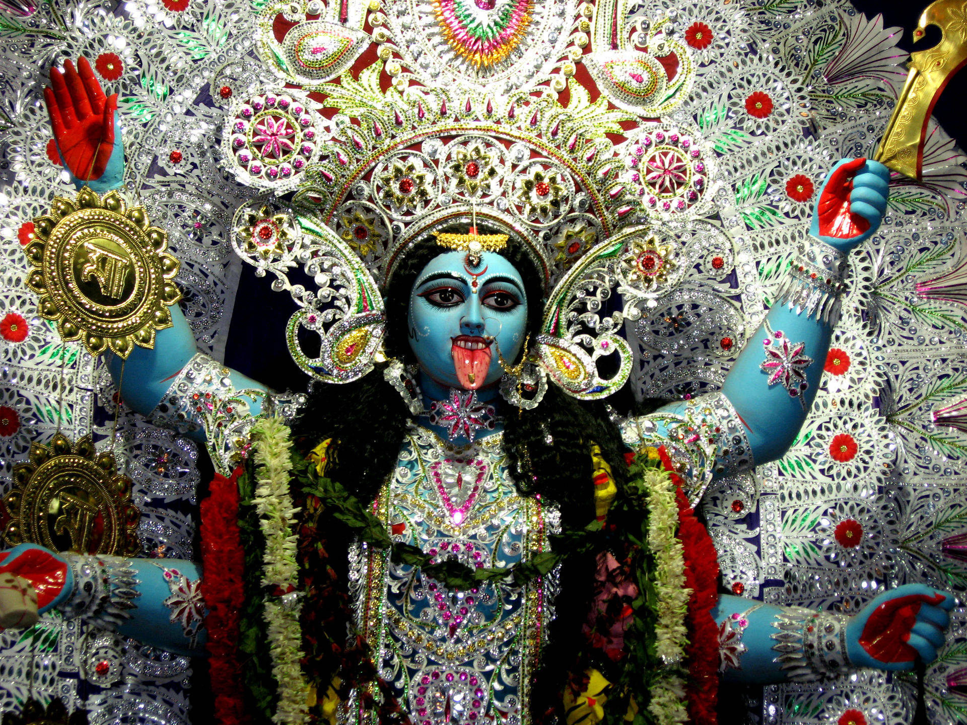 Goddess Kali, blue-skinned, multiple arms, Full HD Desktop Wallpaper
