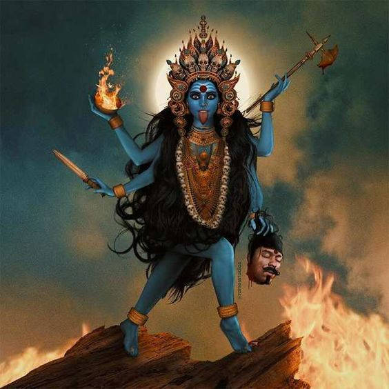 Goddess Kali, blue-skinned, multi-armed, SD Desktop Wallpaper