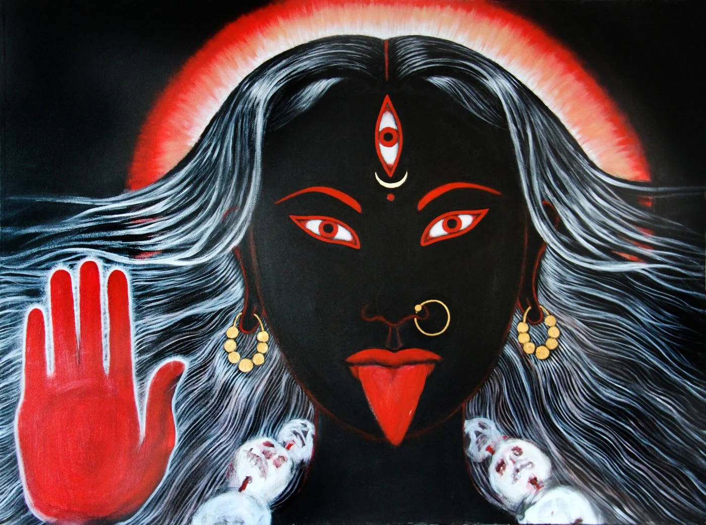 Goddess Kali, red eyes, red tongue, HD Desktop Wallpaper