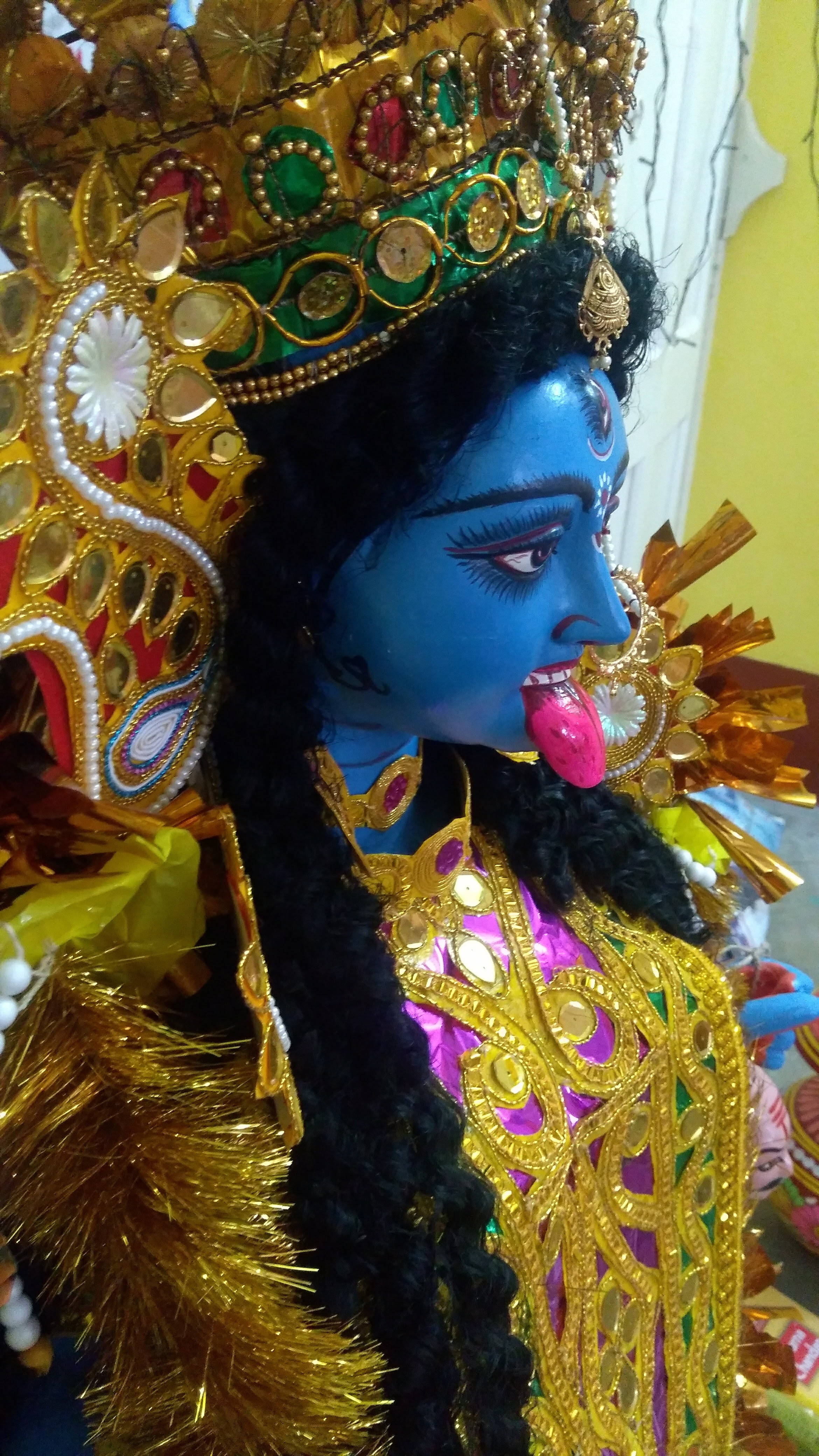 Goddess Kali, blue deity, golden crown, 4K Phone Wallpaper