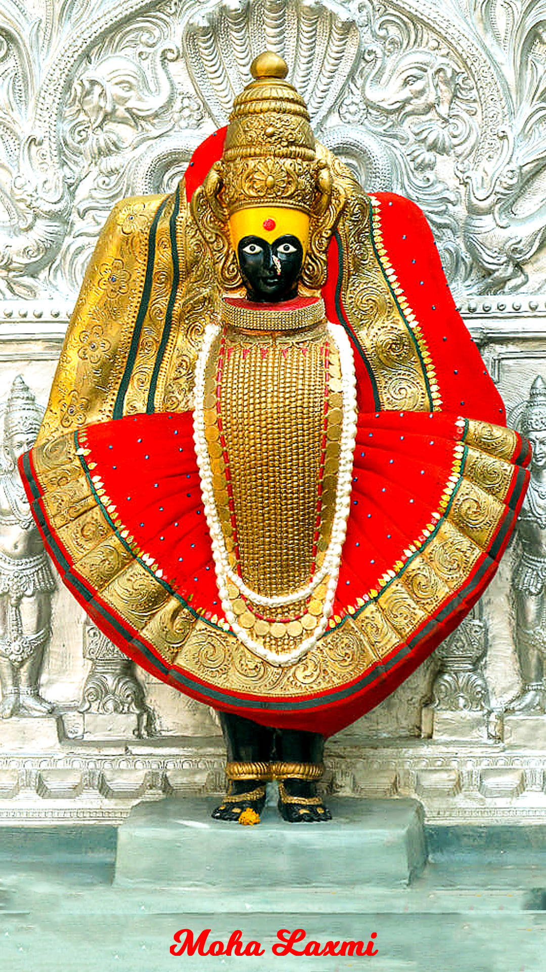 Goddess Lakshmi, red clothes, gold and red ceremonial attire, Full HD Phone Wallpaper