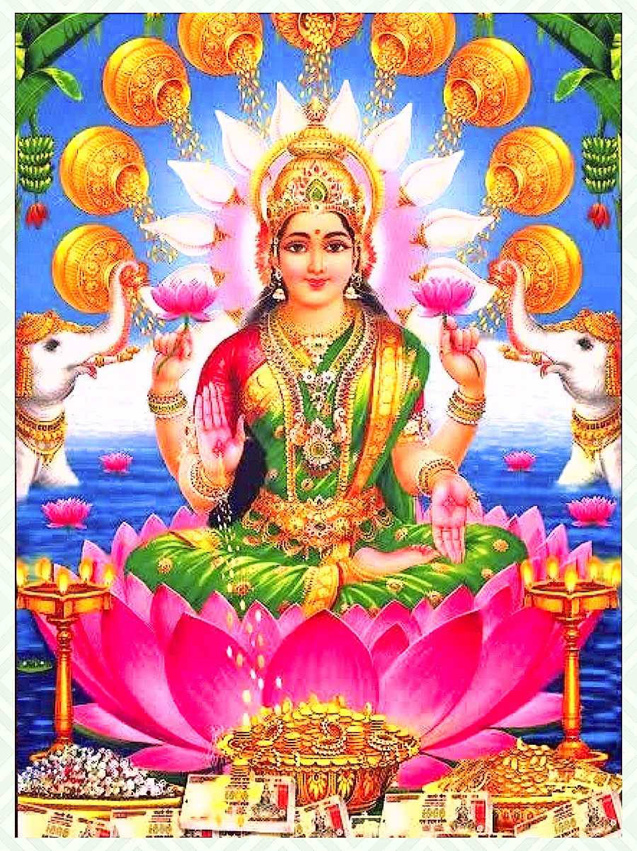 Goddess Lakshmi, gold, green, SD Phone Wallpaper